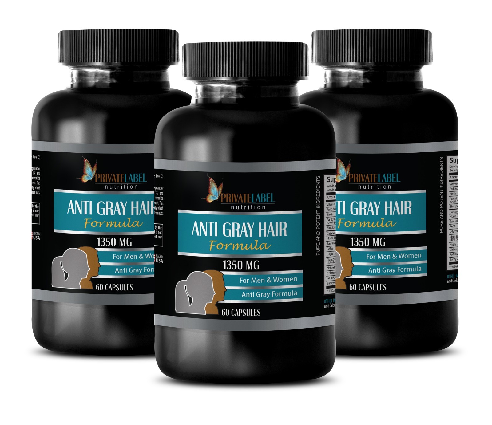 Restores The Natural Black Color – ANTI GRAY HAIR FORMULA – Saw Palmetto 3 Bot