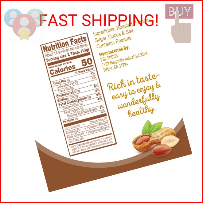 PB2 Powdered Chocolate Peanut Butter with Cocoa – 4g of Protein, 90% Less Fat, C