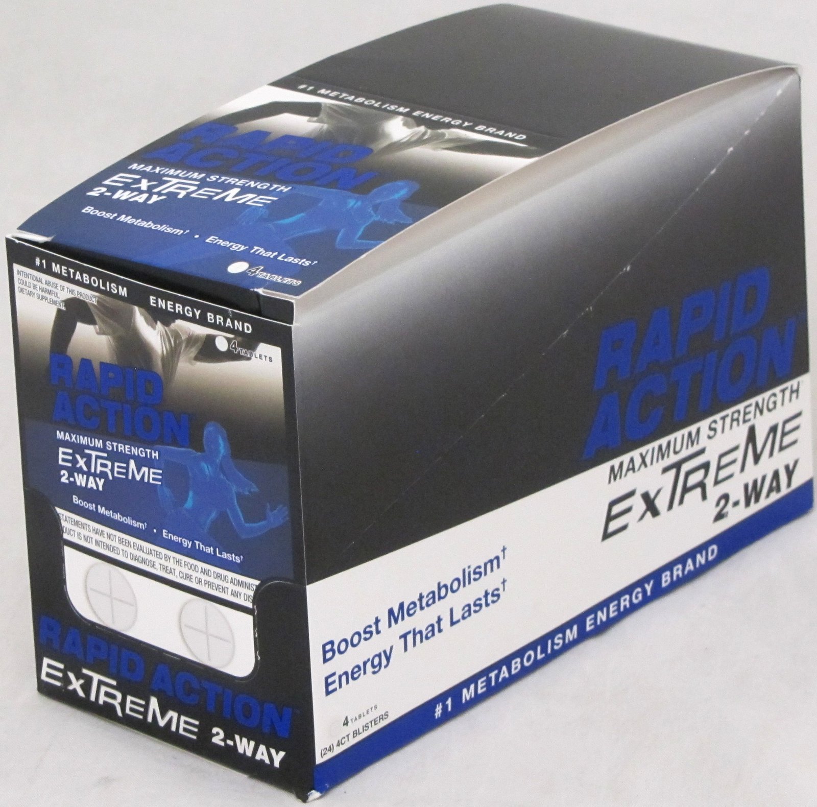 Rapid Action Extreme 2 Way Lasting Energy Boost Metabolism 24 Packs 96 Pills Max