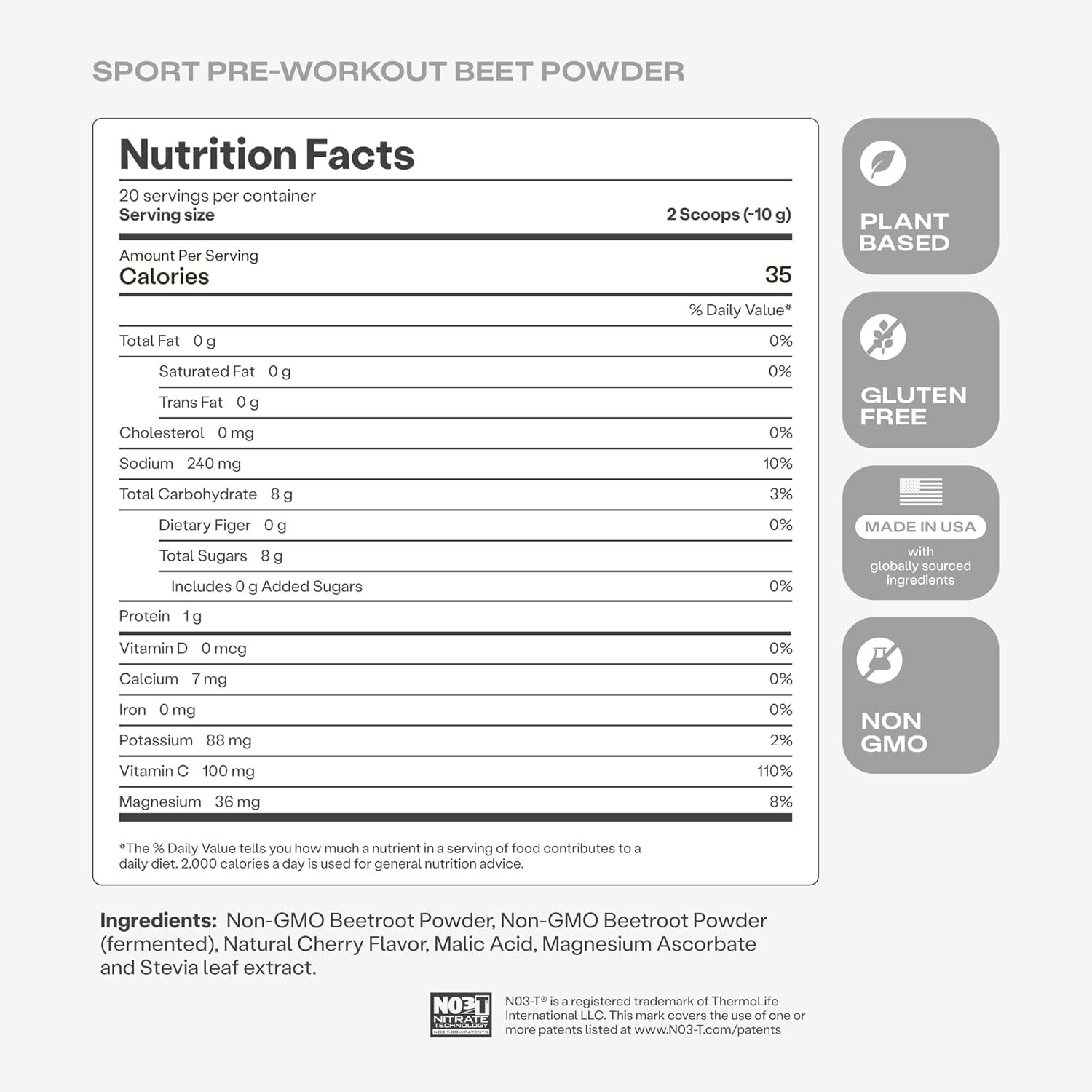 SuperBeets Sport Endurance Pre Workout Powder, suplemento de óxido nítrico, sin