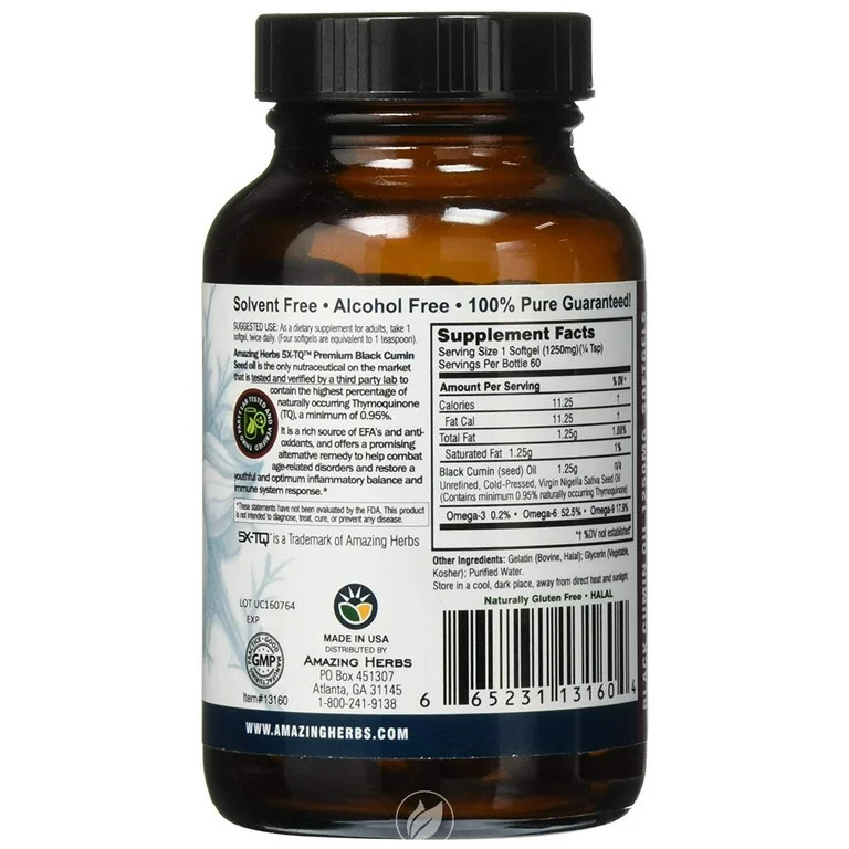 Premium Black Seed Oil Softgels – 1250mg Natural Capsules (60 Softgels)