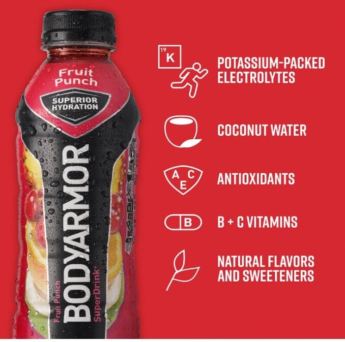 BODYARMOR Sports Drink Fruit Punch 16 Fl Oz Pack of 12 Hydration Electrolytes