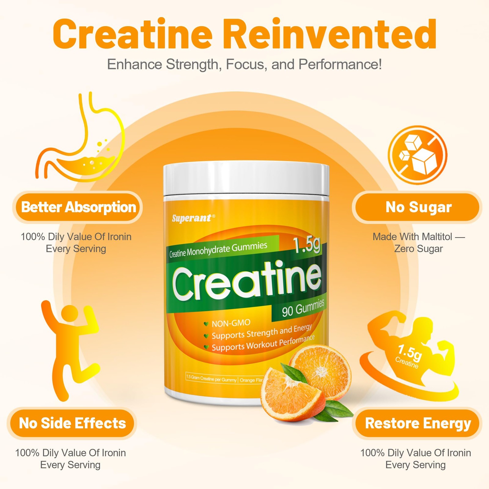 Creatine Monohydrate Gummies for Men & Women, 1.5g of Creatine per Gummy, Boo…