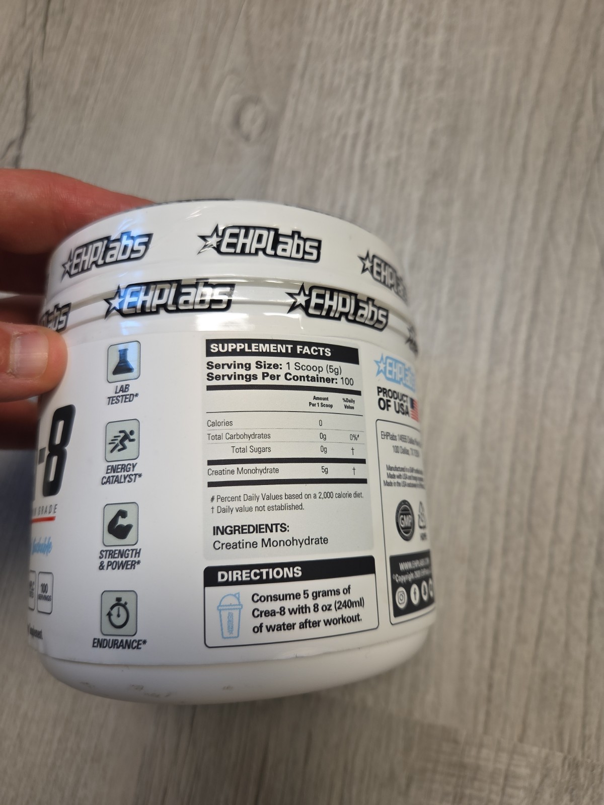 EHPLABS CREA-8 Creatine Monohydrate Pharmaceutical Grade 100 Servings Unflavored