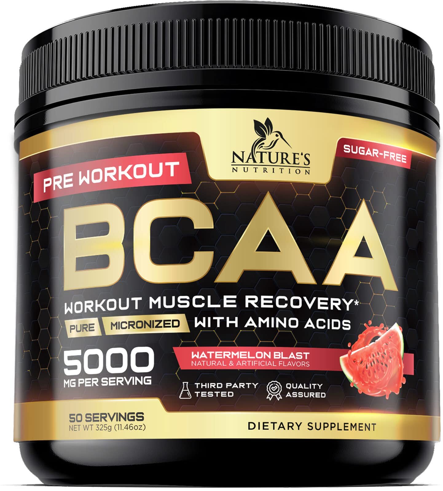 BCAA Powder – Sugar Free, Watermelon Post Workout Muscle Recovery & Hydration