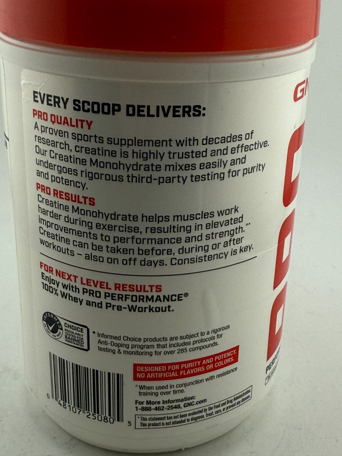 GNC PRO CREATINE MONOHYDRATE 18 OZ UNFLAVORED NEW 01/2029