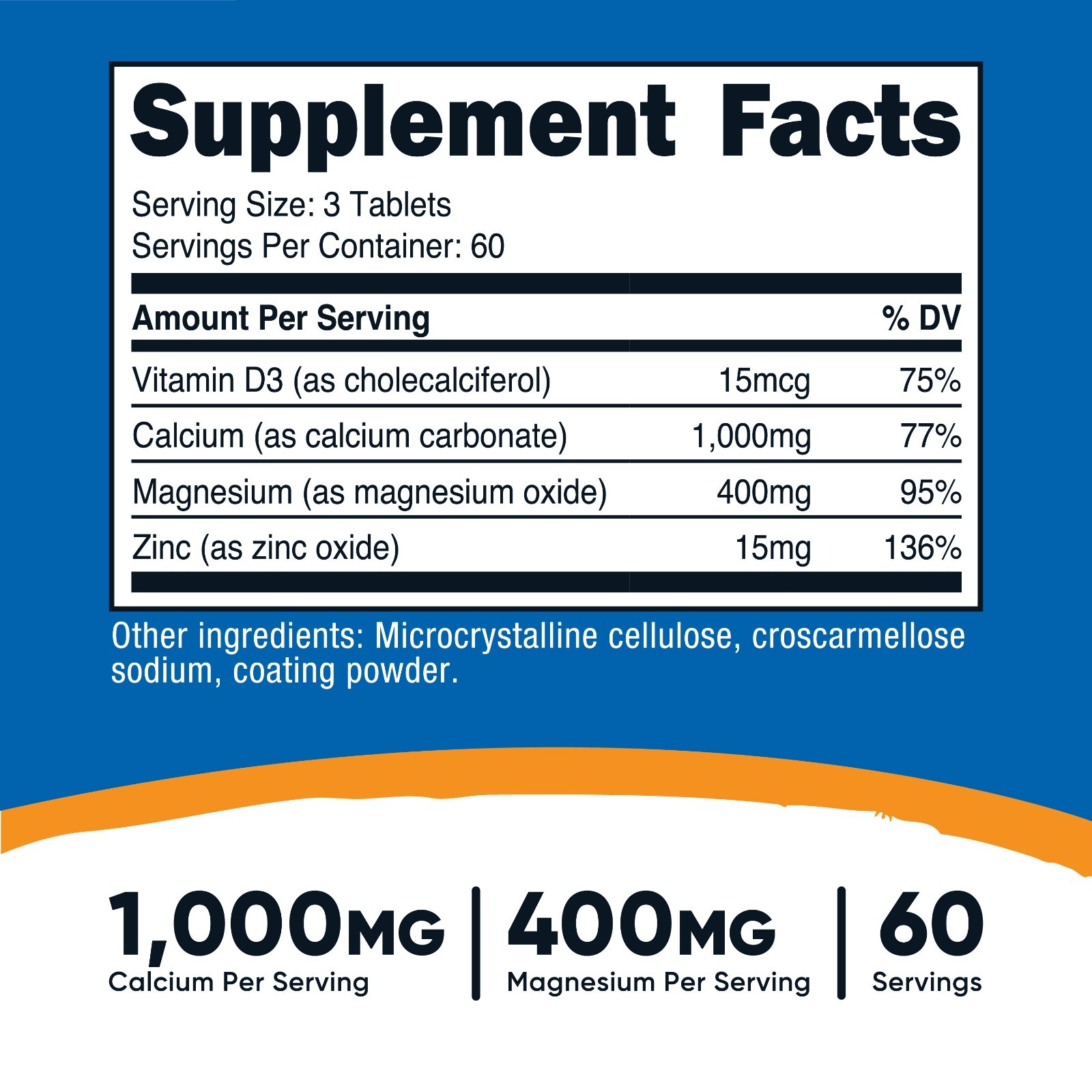 Nutricost Calcium, Magnesium & Zinc Tablets (180 Tablets, 60 Servings)