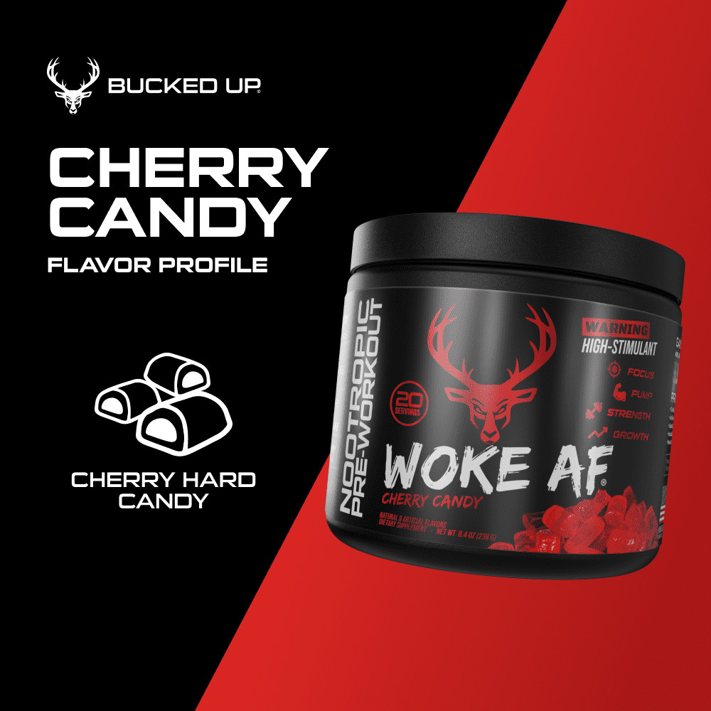 Bucked Up Woke AF Pre-Workout Powder, Increased Energy, Cherry Candy