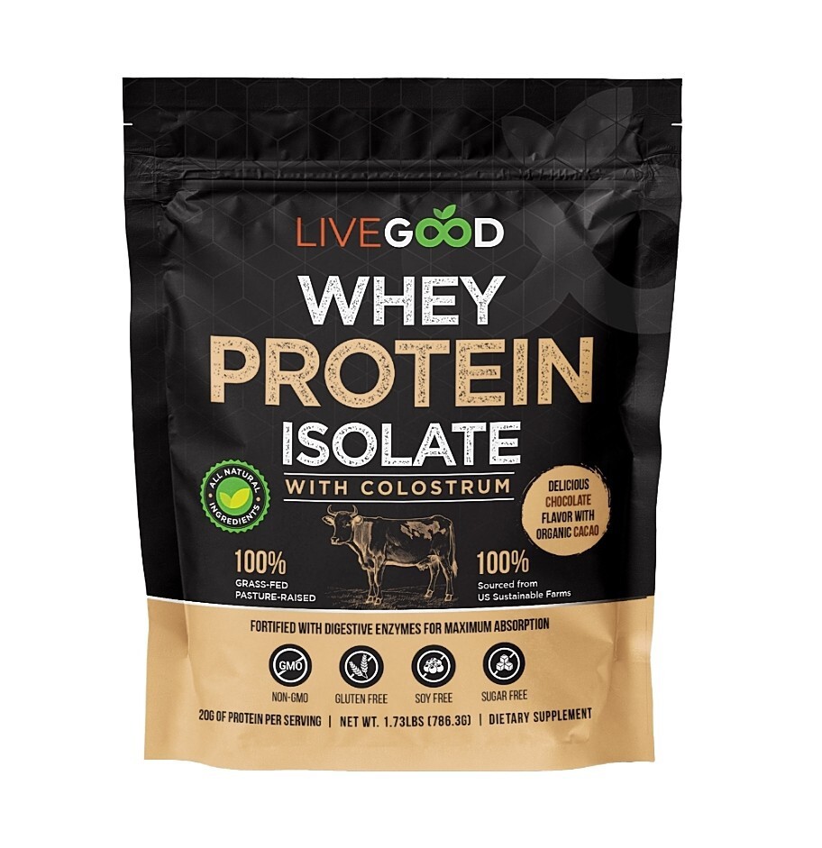 Whey Protein Isolate with Colostrum Grass Fed Chocolate Flavor NET WT. 1.73LBS