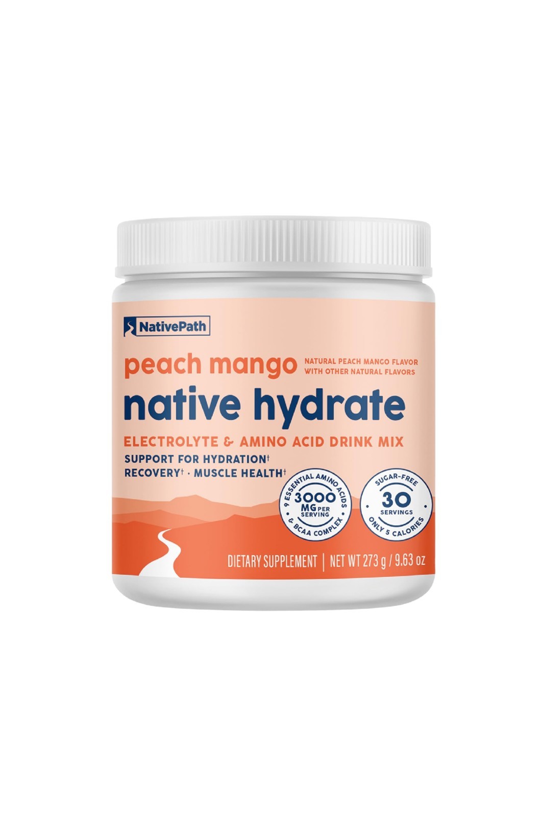 Electrolyte Powder with BCAAs, Zero Sugar, Peach Mango Flavor, Keto & Paleo, 30