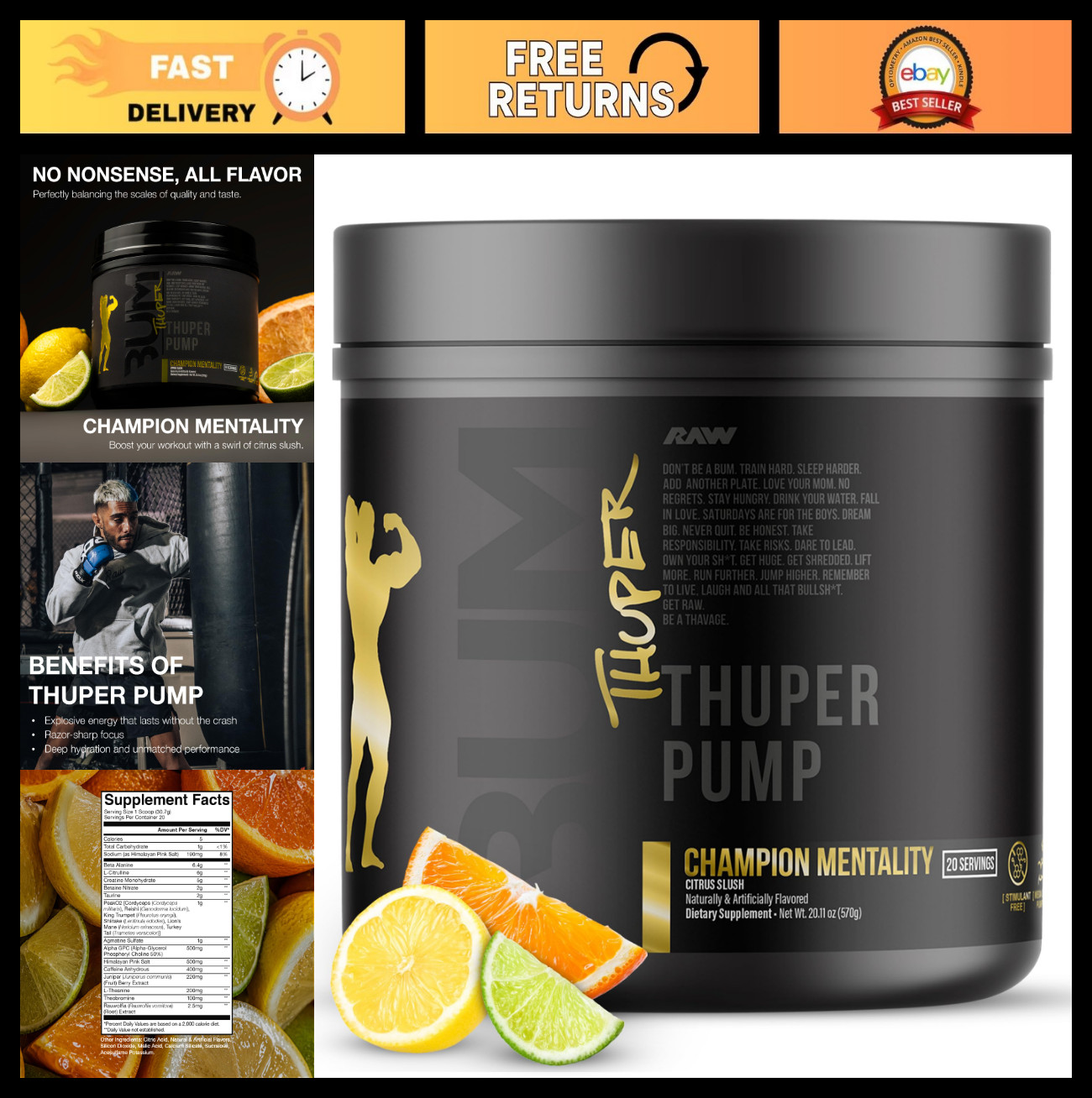 Caffeine-Free Pre Workout Powder – Max Muscle Pumps, Strength & Focus – 20 Servi