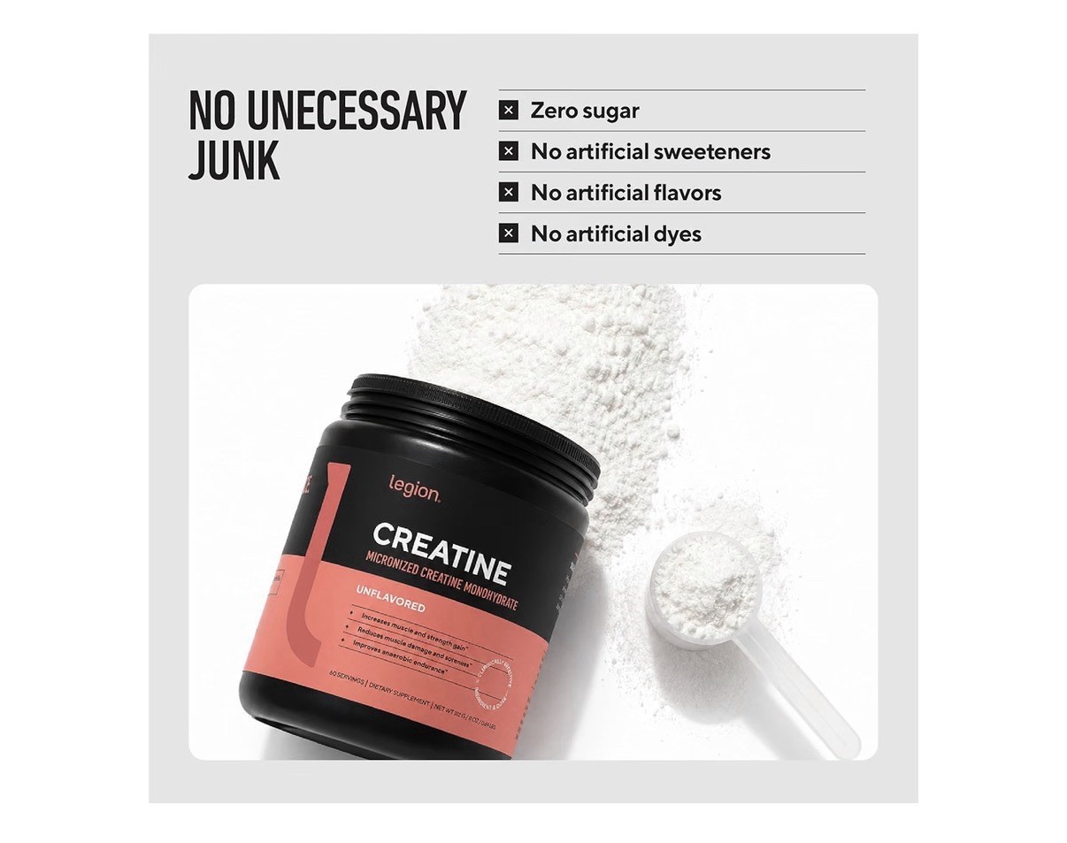 LEGION Micronized Creatine Monohydrate Muscles Recovery Unflavored 11oz Powder