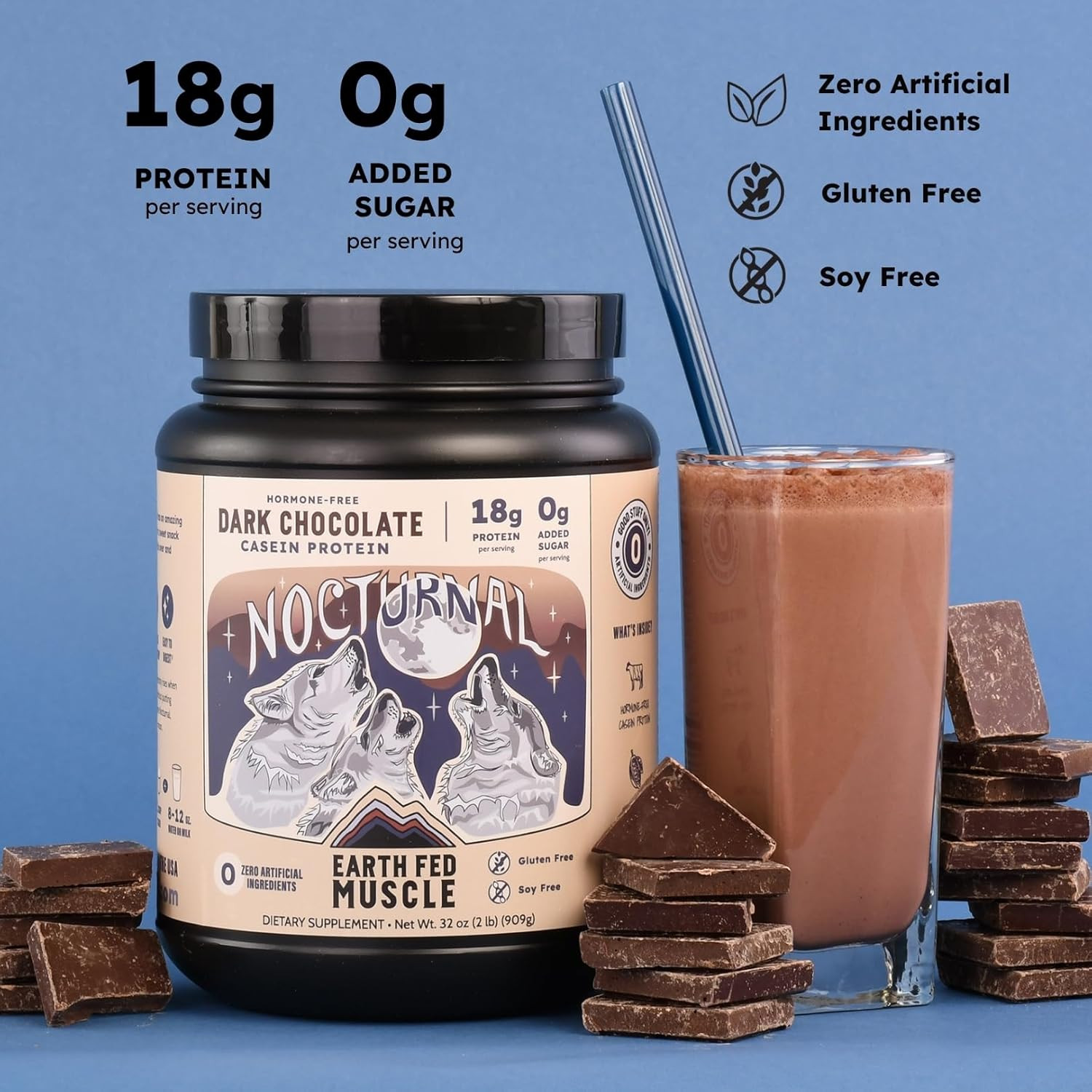 Nocturnal Casein Protein Powder – Dark Chocolate Protein Powder with Whey Blend