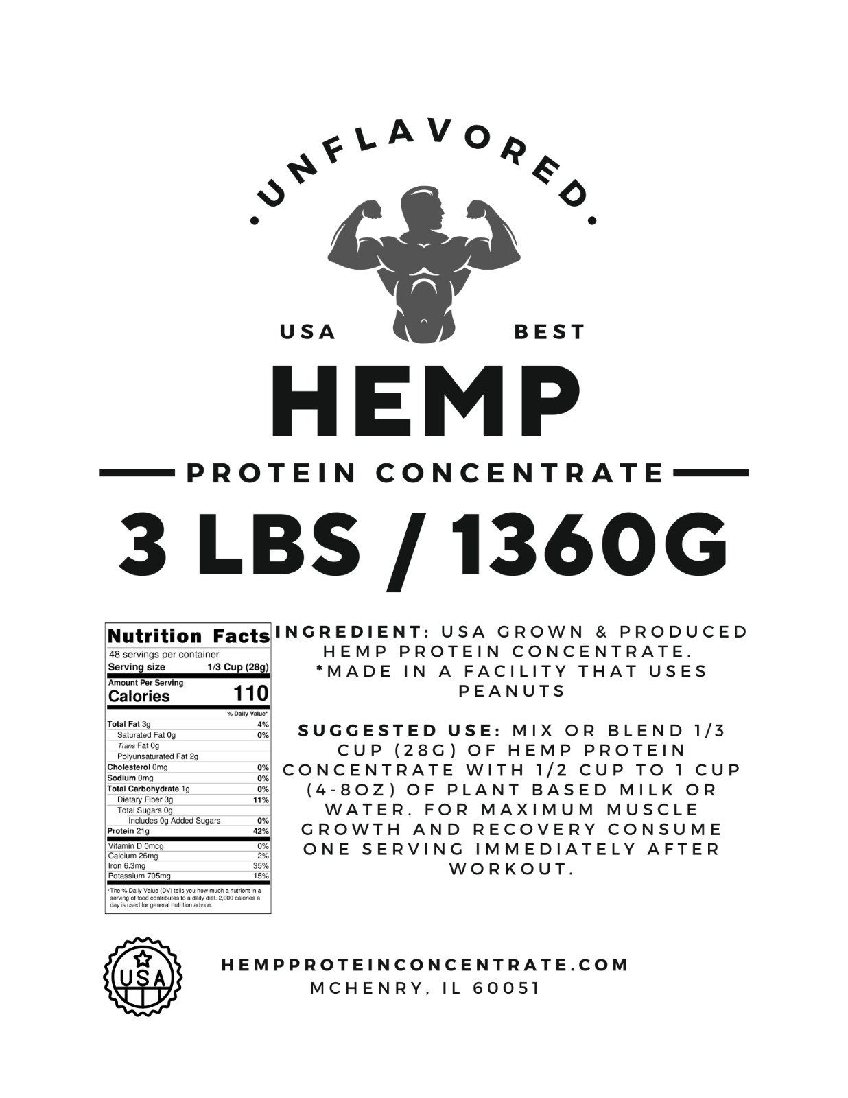 WHOLESALE Hemp Protein Concentrate, Premium USA Grown, UNFLAVORED