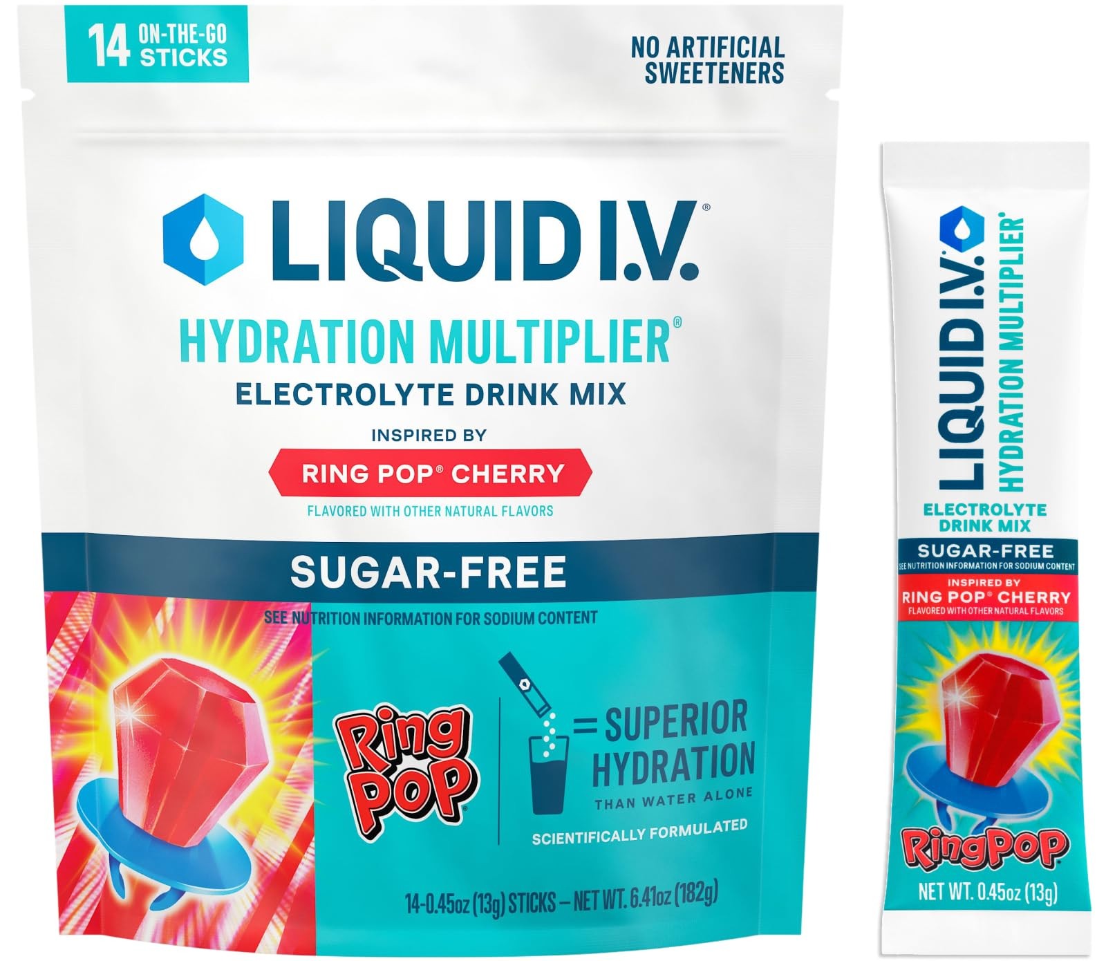 Liquid I.V. Sugar Free Hydration Electrolytes, Ring 6.4 Ounce (Pack of 1)