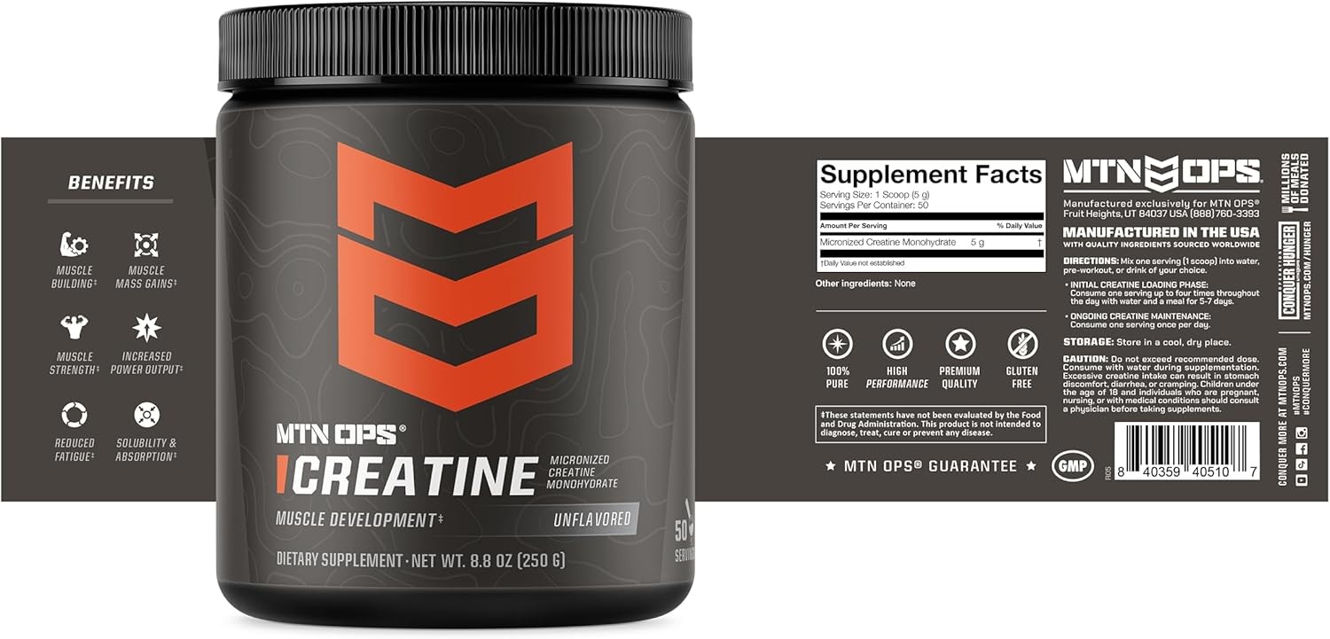 MTN OPS Creatine Monohydrate Powder, Unflavored 50 Serving Tub – 100% Pure…