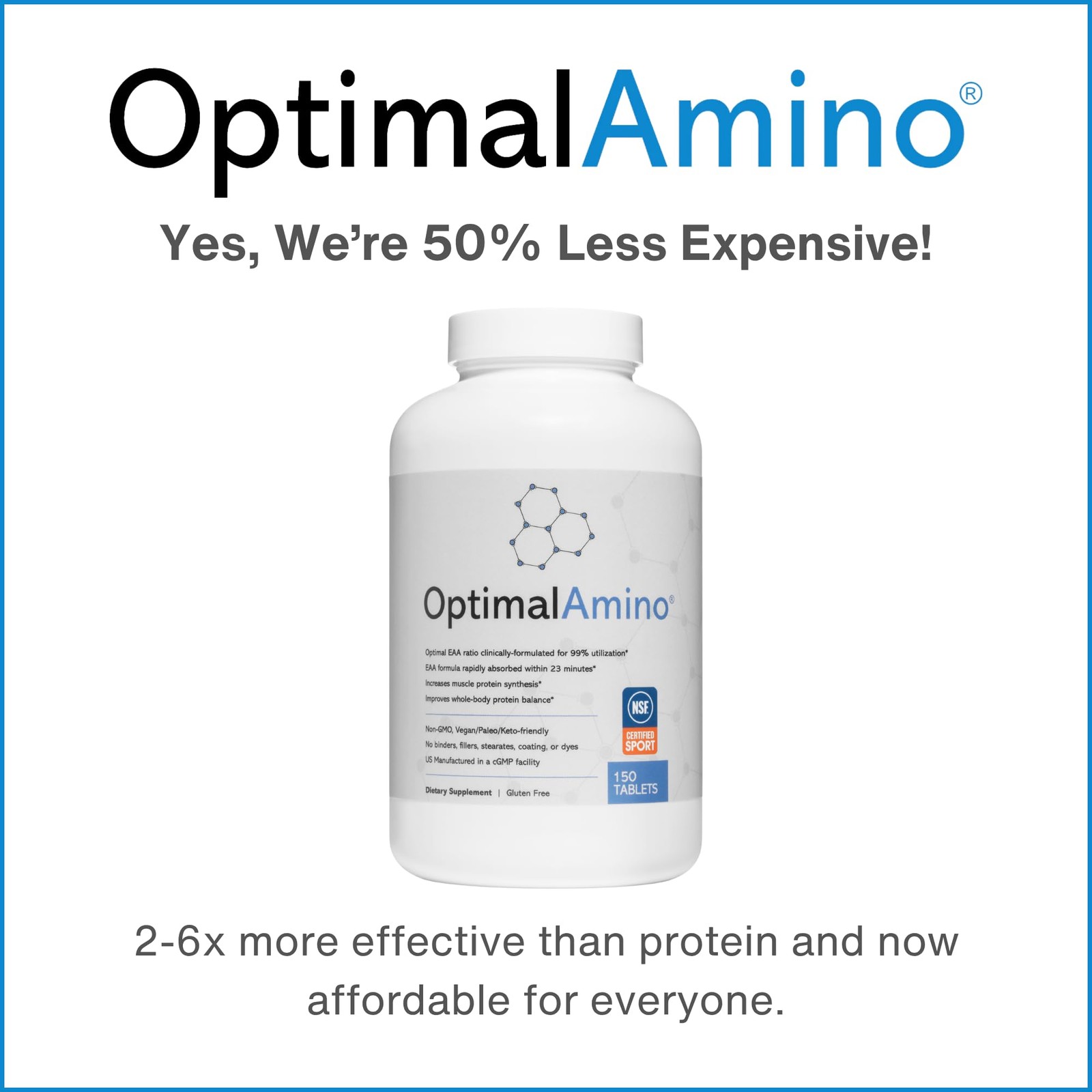 OptimalAmino Tablets (150 Count) | 99% Utilized Essential Amino Acids (EAA) S…
