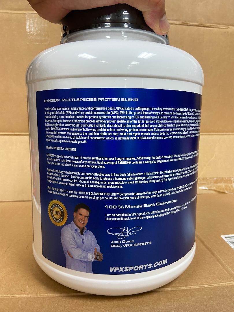 VPX Sports, Delicious Syngex Vanilla 5 Lbs flavor. 20 Grams Protein, 81 Servings
