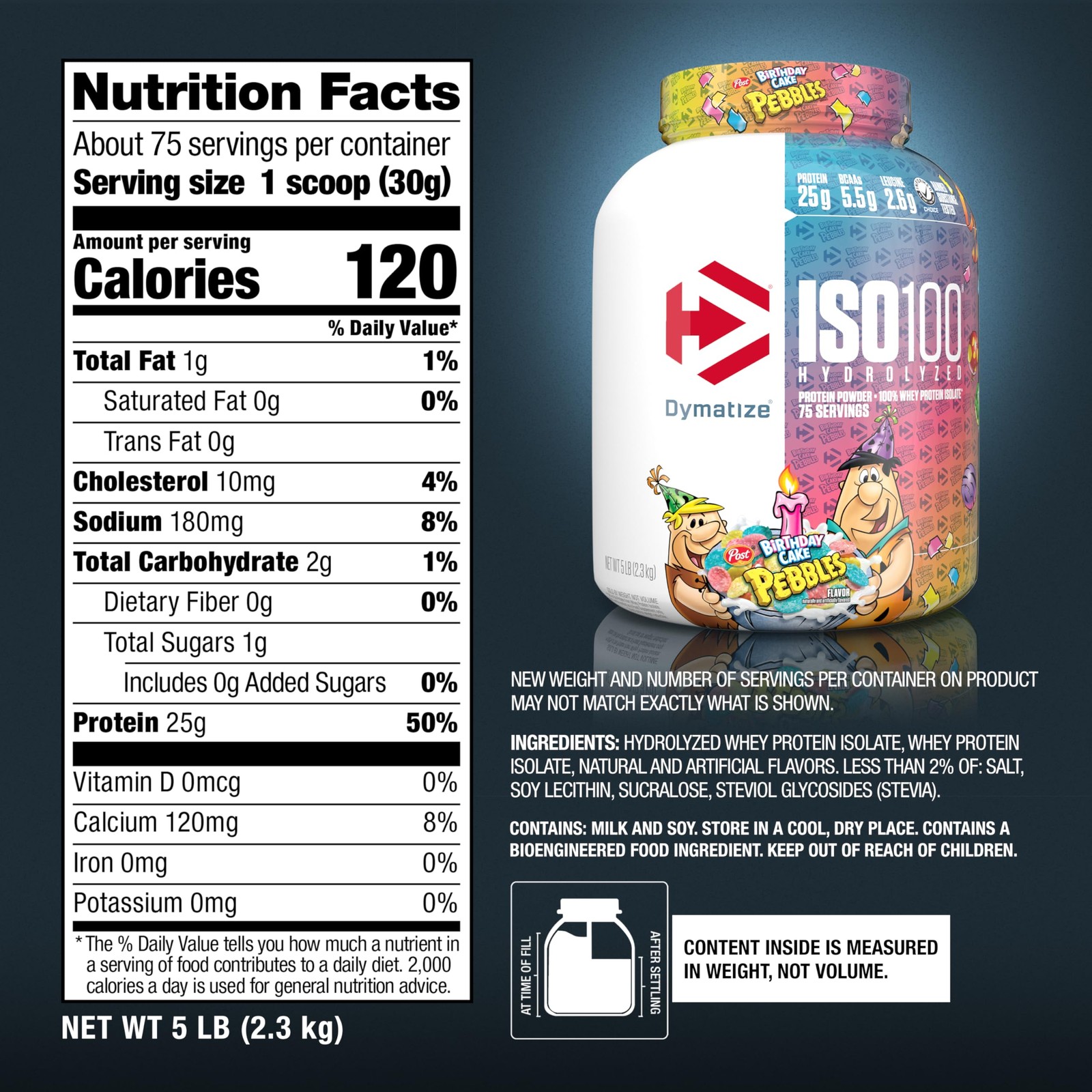 Dymatize ISO100 Whey Protein Powder Isolate, Birthday Cake, 25g of Protein, 5