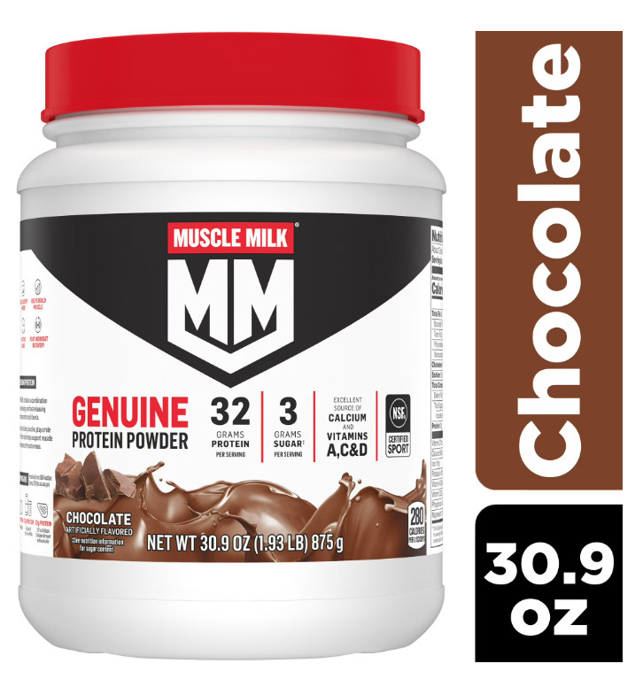Muscle Milk Genuine Protein Powder, Chocolate, 1.93 Pound, 12 Servings