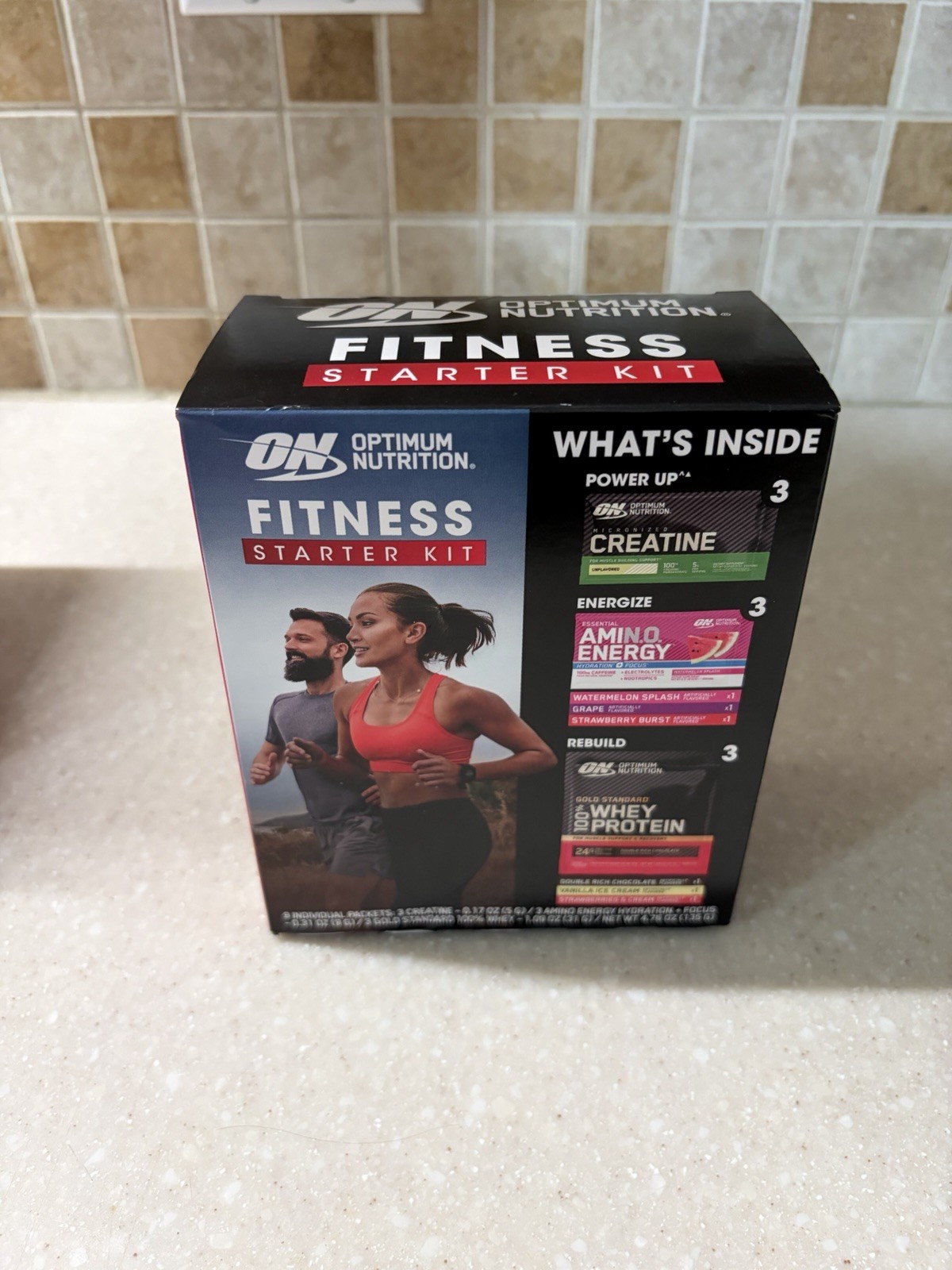 Optimum Nutrition Starter Kit Creatine Amino Energy & Whey 9/27 9 Packets Total