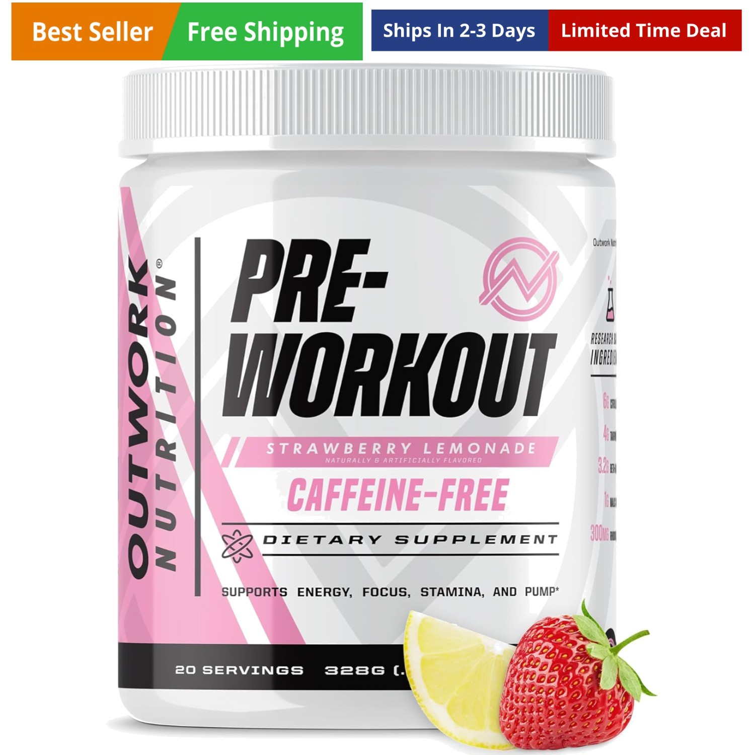 Non-Stim Pre Workout Powder – Citrulline Malate, Beta-Alanine, Rhodiola Extra…