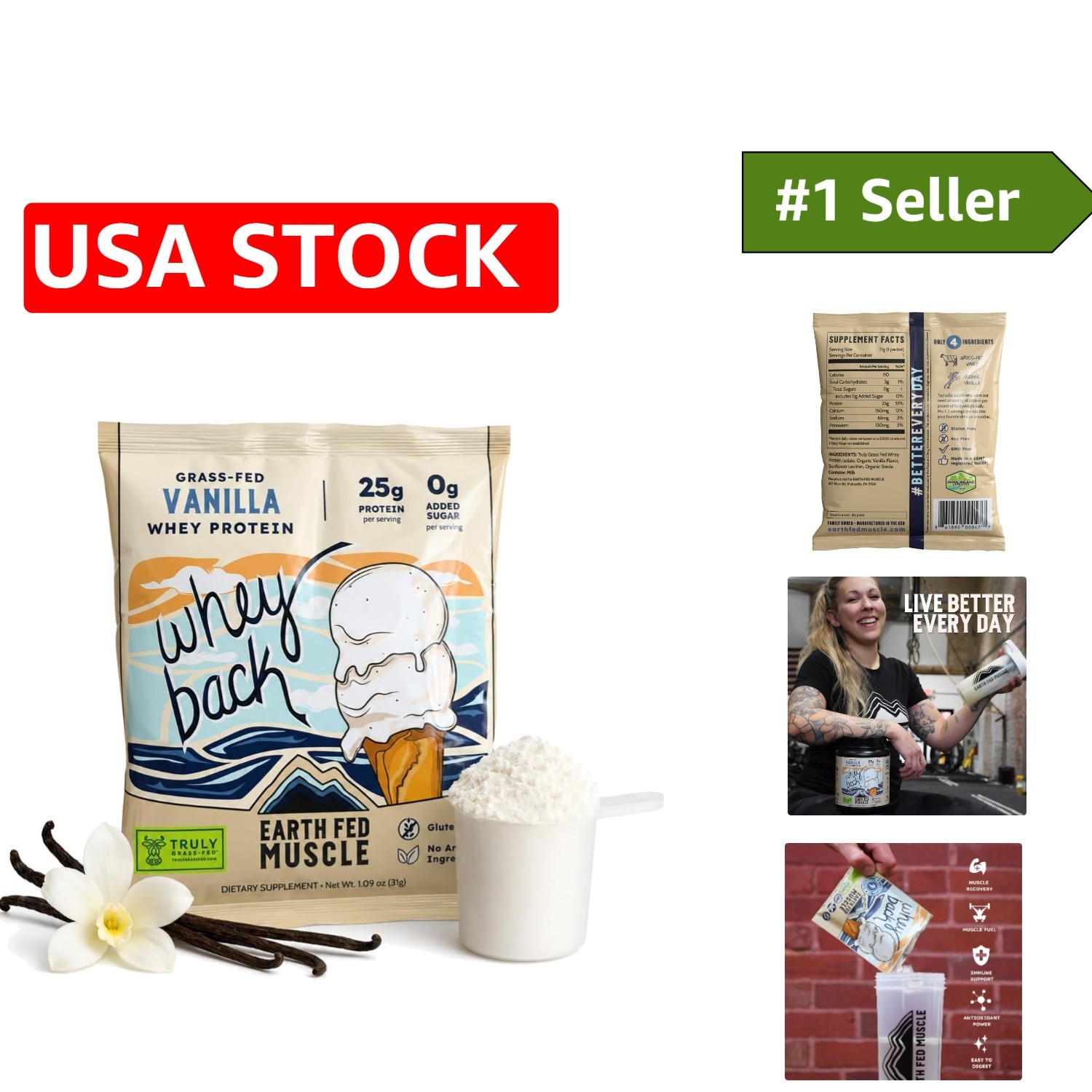 Natural Vanilla Whey Back Protein Isolate – 25g Grass-Fed Protein, Easy Mix, 1oz