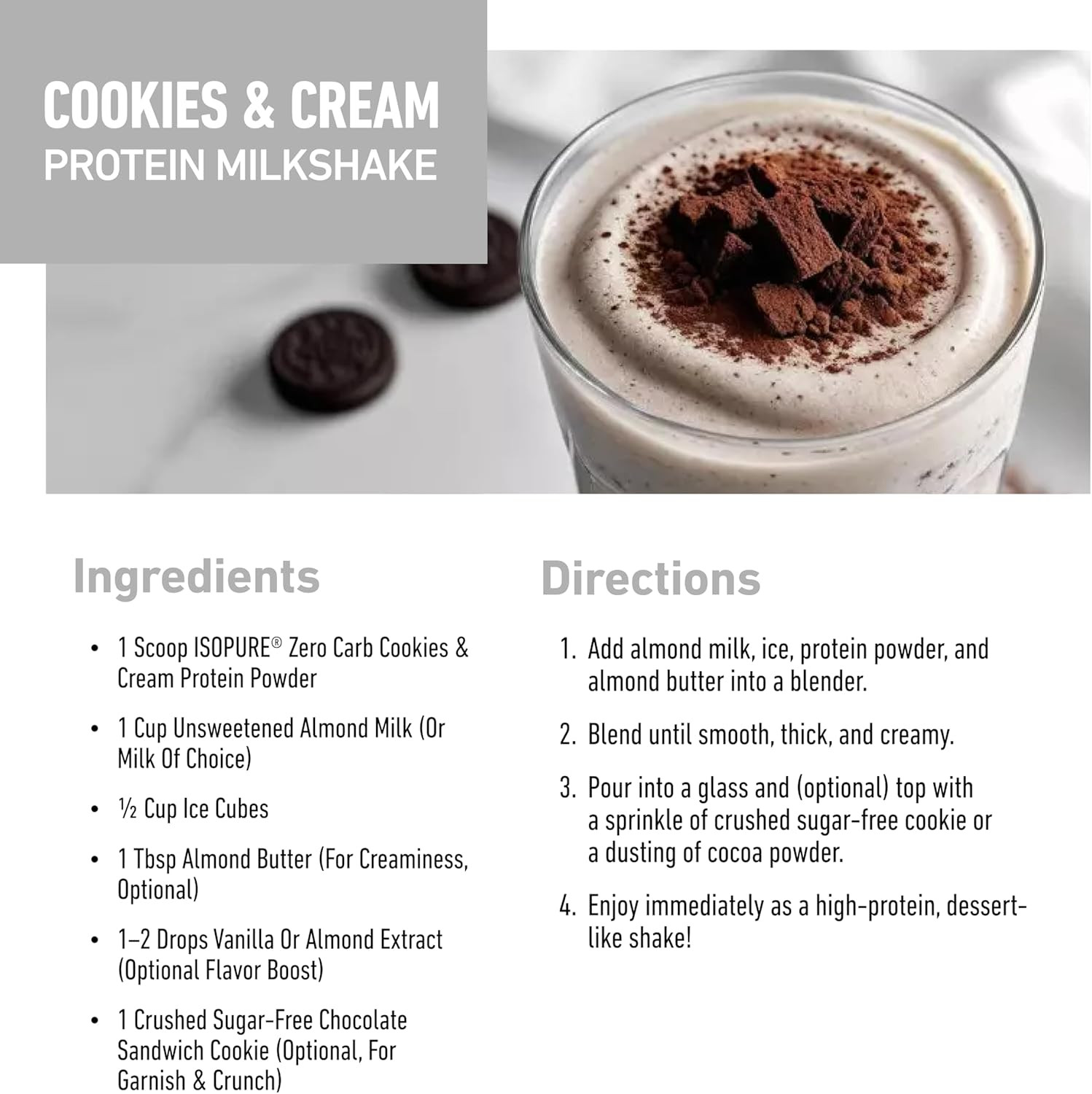 Isopure Zero Carb Whey Isolate Protein Cookies & Cream 3 lbs 25g 44 Servings