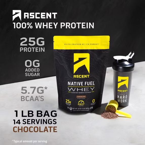 Ascent Native Whey Protein Powder Blend Chocolate 1 lb High Protein Supplement