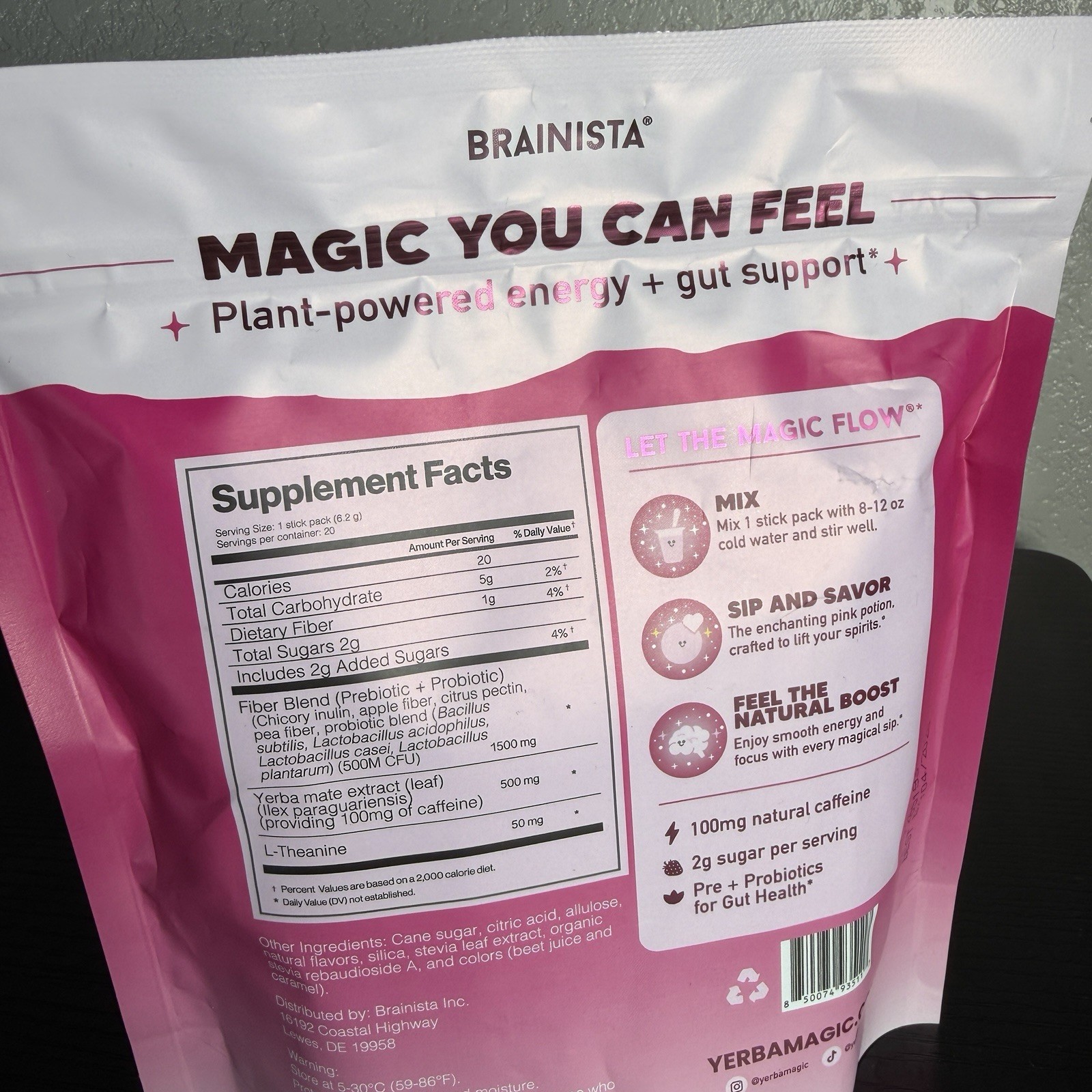 Yerba Magic Pink Potion Drink Mix Powder 20 Sticks 4.37 oz Pre/Probiotics