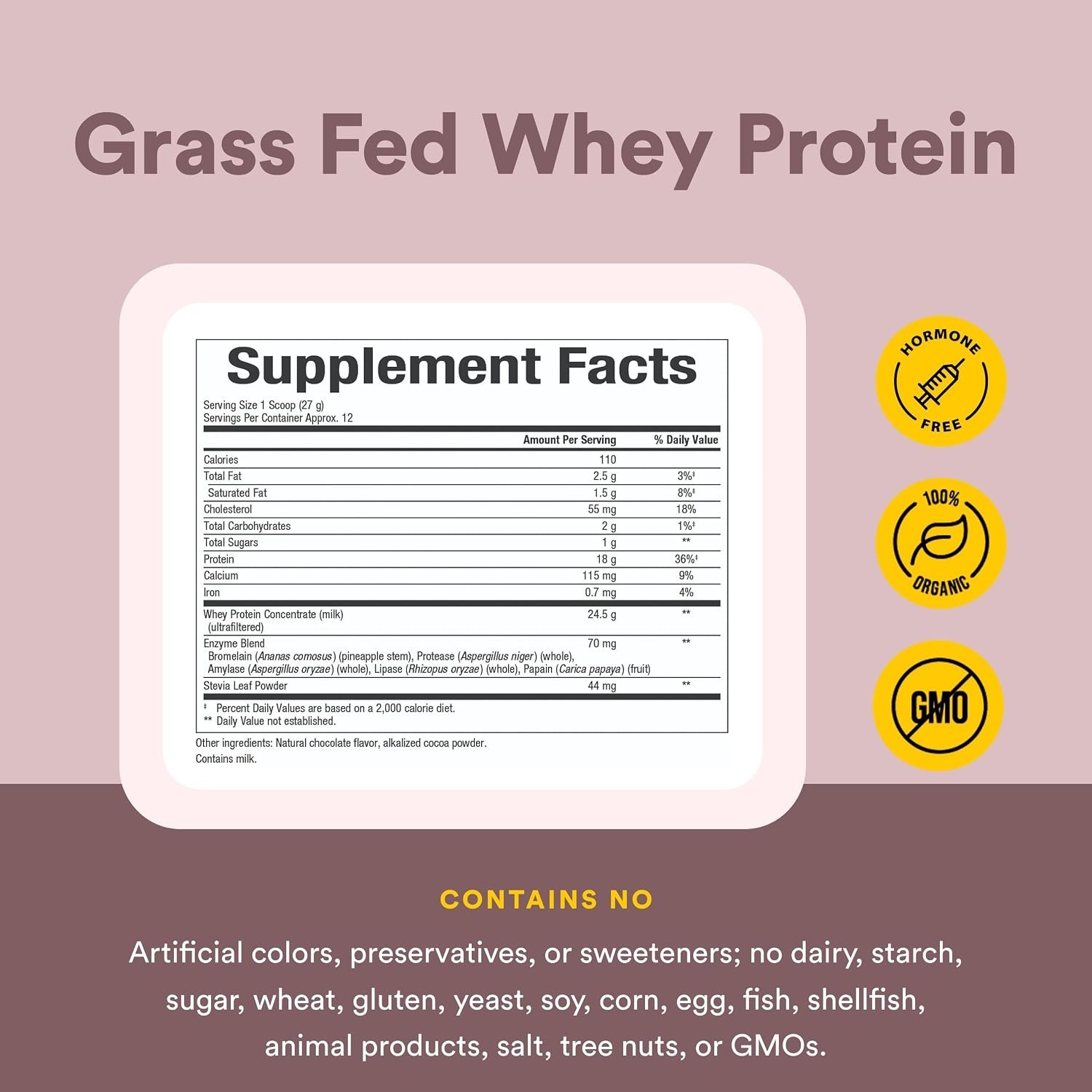 Natural Factors Whey Factors Grass Fed Protein Powder, Chocolate, 12 oz