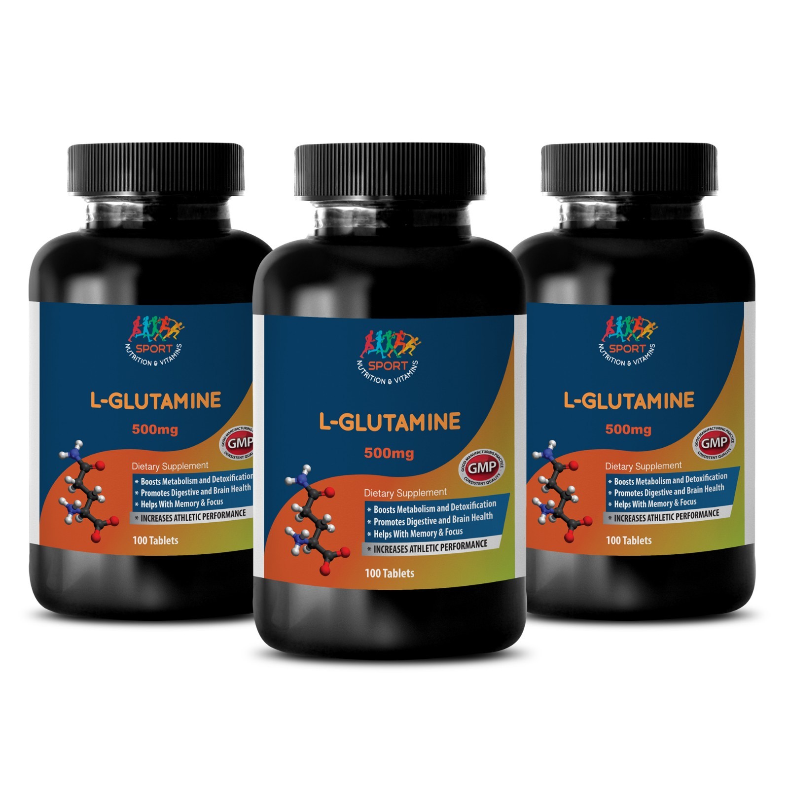 Sport Vitamins – L-GLUTAMINE – Immune Health – Dietary Supplement – 3Bot 300Ct