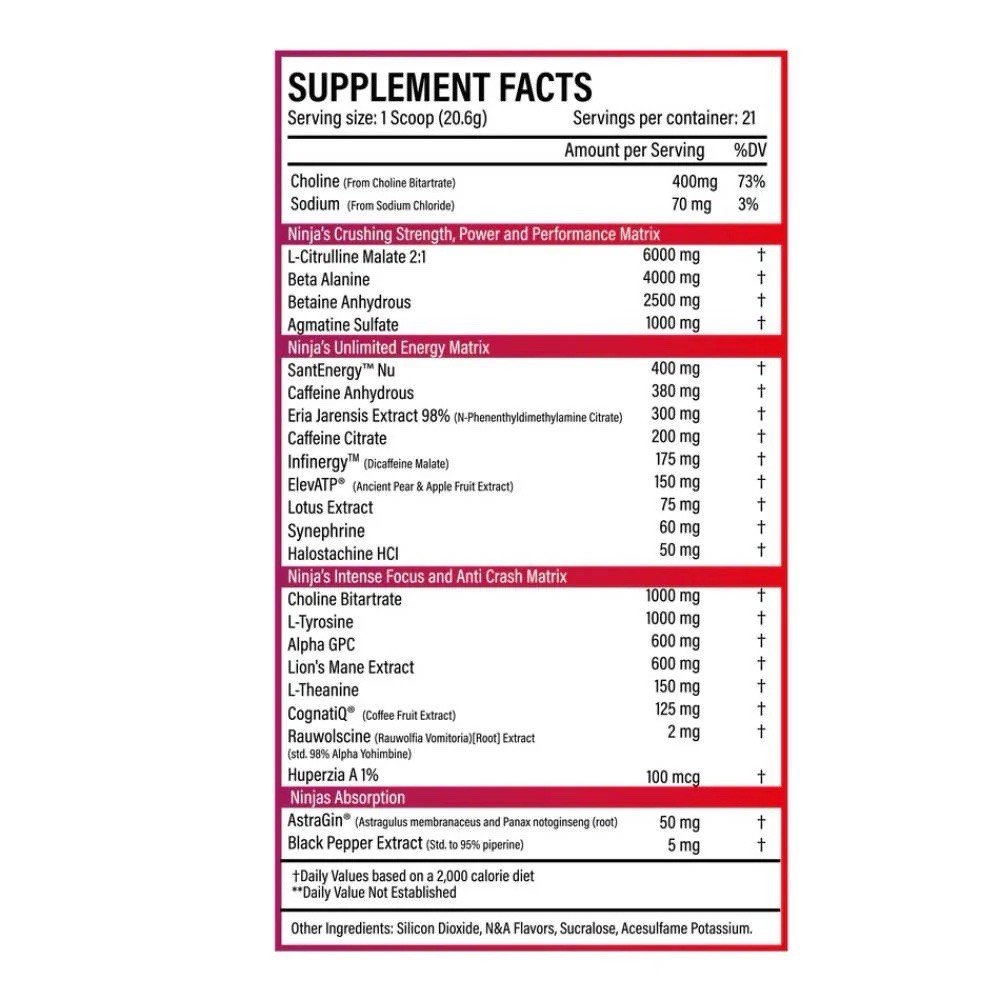 NINJA UNLEASHED HIGH STIM PRE WORKOUT 600mg from 3 different Caffeine Sources! ￼