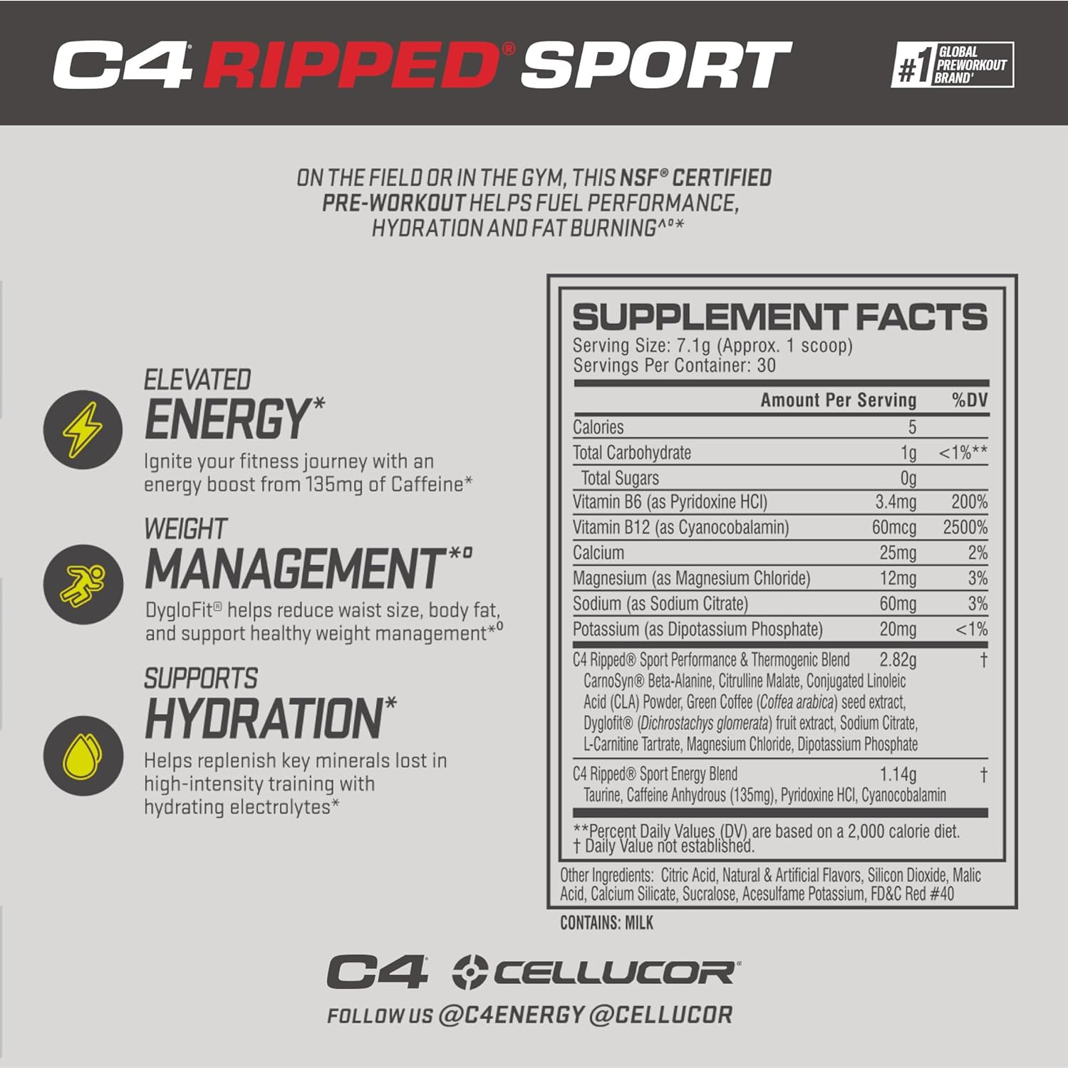 C4 Ripped Sport Pre Workout Powder Fruit Punch – NSF Certified for Sport + Zero