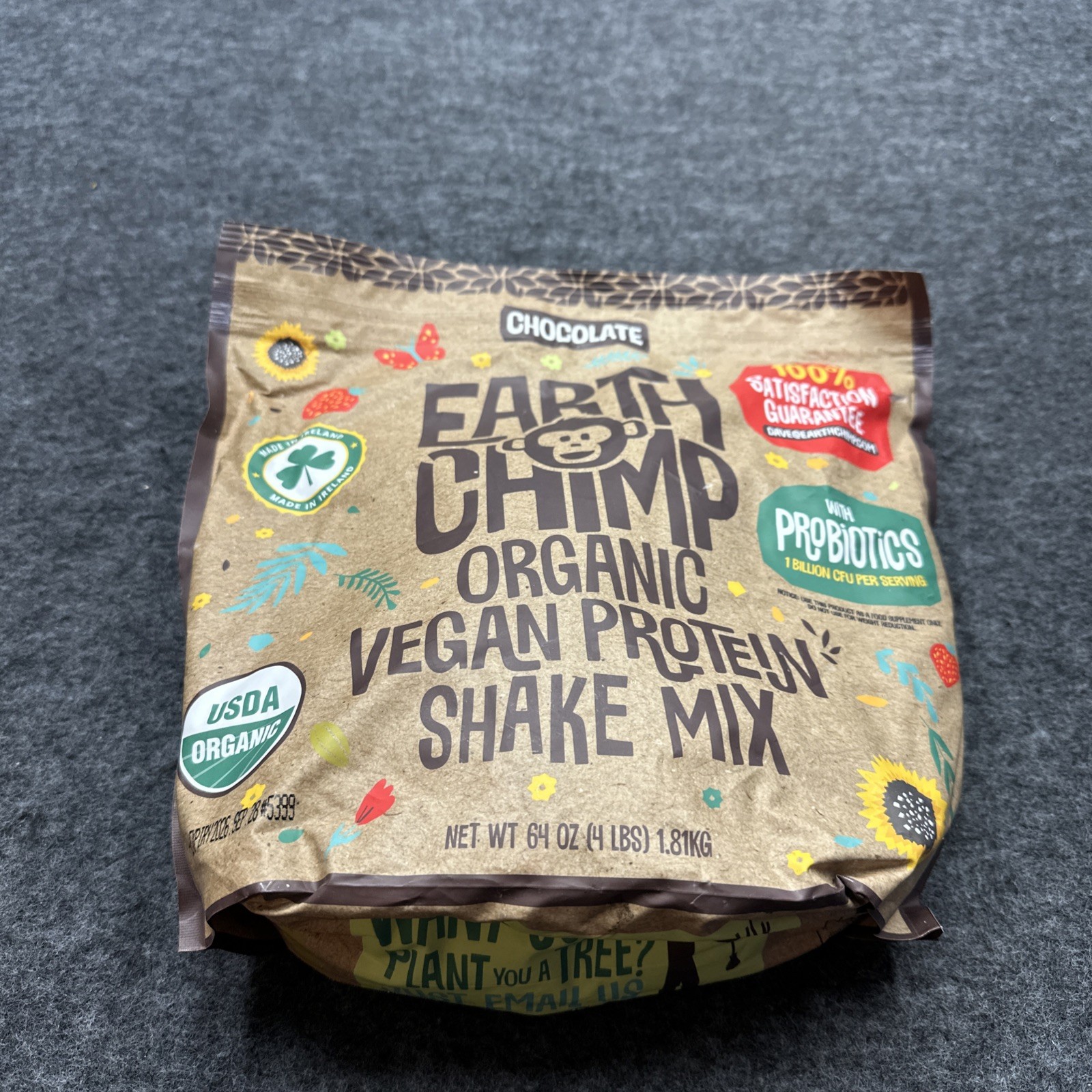 Earth Chimp Organic Vegan Protein Shake Mix – CHOCOLATE – 64 Oz 4 Lb