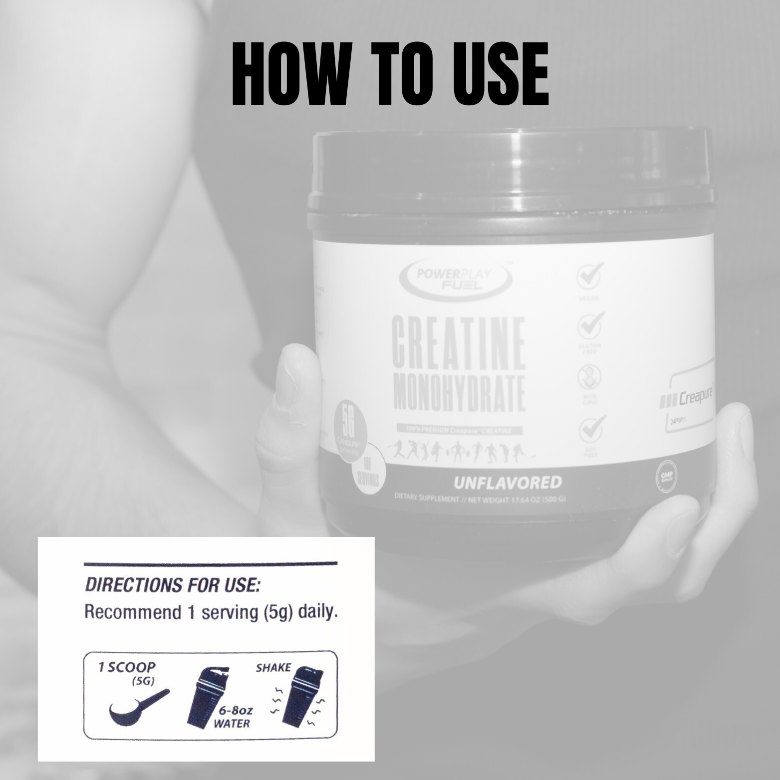 Power Play Fuel CREATINE Monohydrate Powder, Non-GMO, Vegan – Unflavored