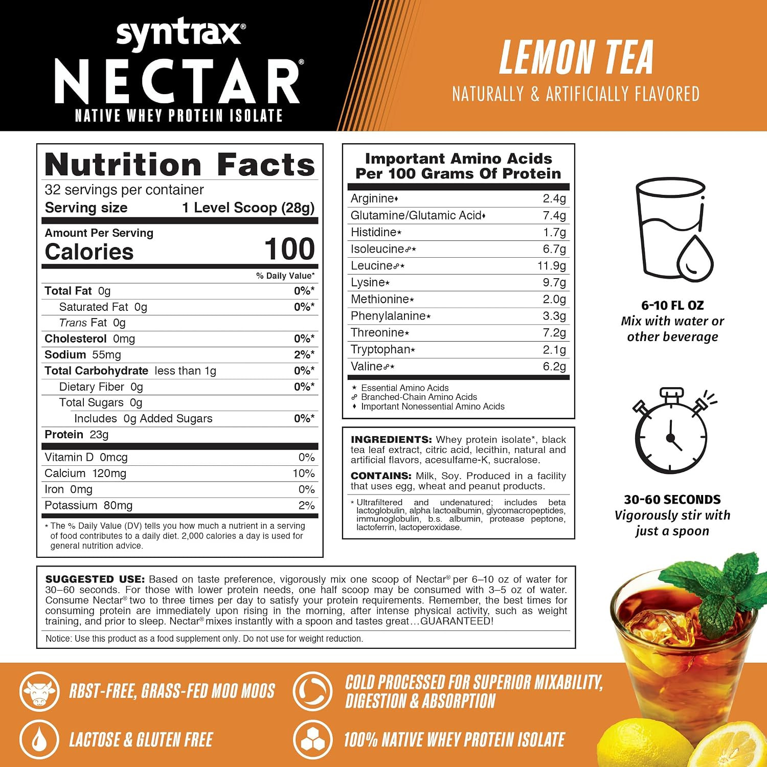 Nutrition Nectar, 100% Whey Protein Isolate Powder, Refreshing Fruit Flavor, Lem