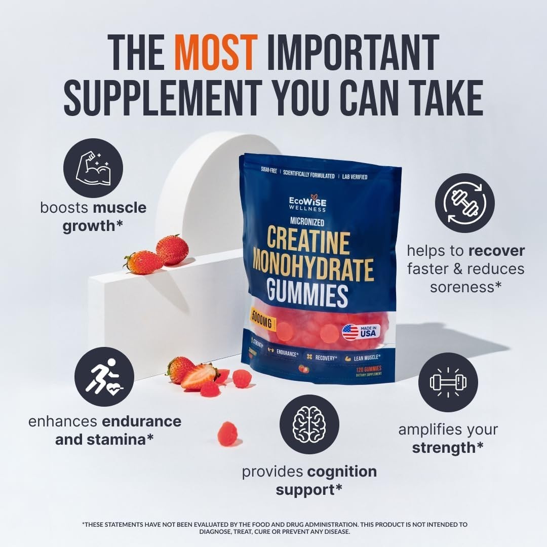 Creatine Monohydrate Gummies 5000mg – Strawberry, 120 Vegan Chews