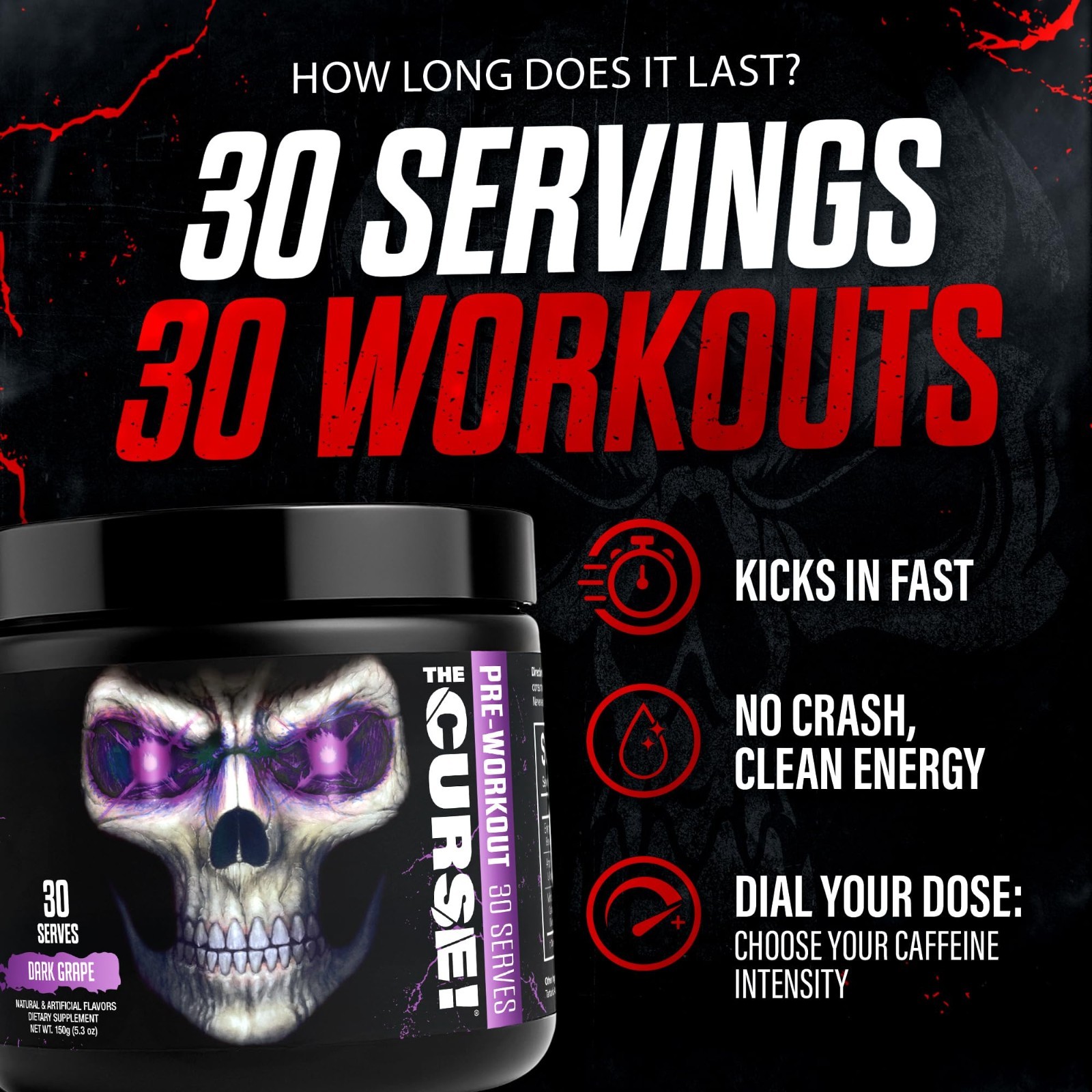 Pre Workout Powder with Creatine & Caffeine, Watermelon Flavor, 30 Servings – En
