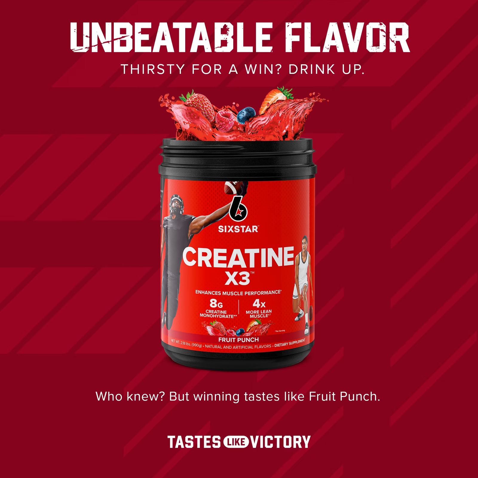 Creatine X3 BCAA Amino Acid Blend Powder, Fruit Punch, 2.17 Lbs, 30 Servings