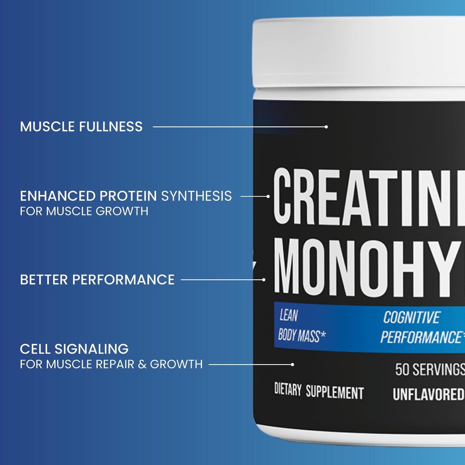 Pure Unflavored Creatine Monohydrate Powder – Vegan, Gluten-Free, Non-GMO – 50 S