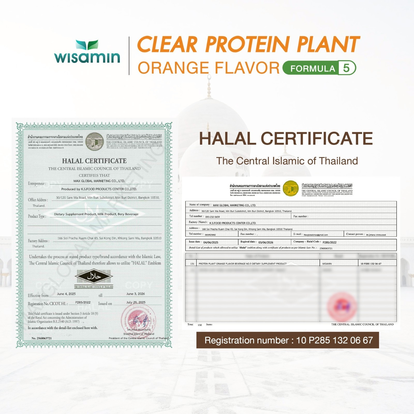 WISAMIN Clear Plant Protein F5 Orange Flavor 450g | Gluten-Free Non-GMO