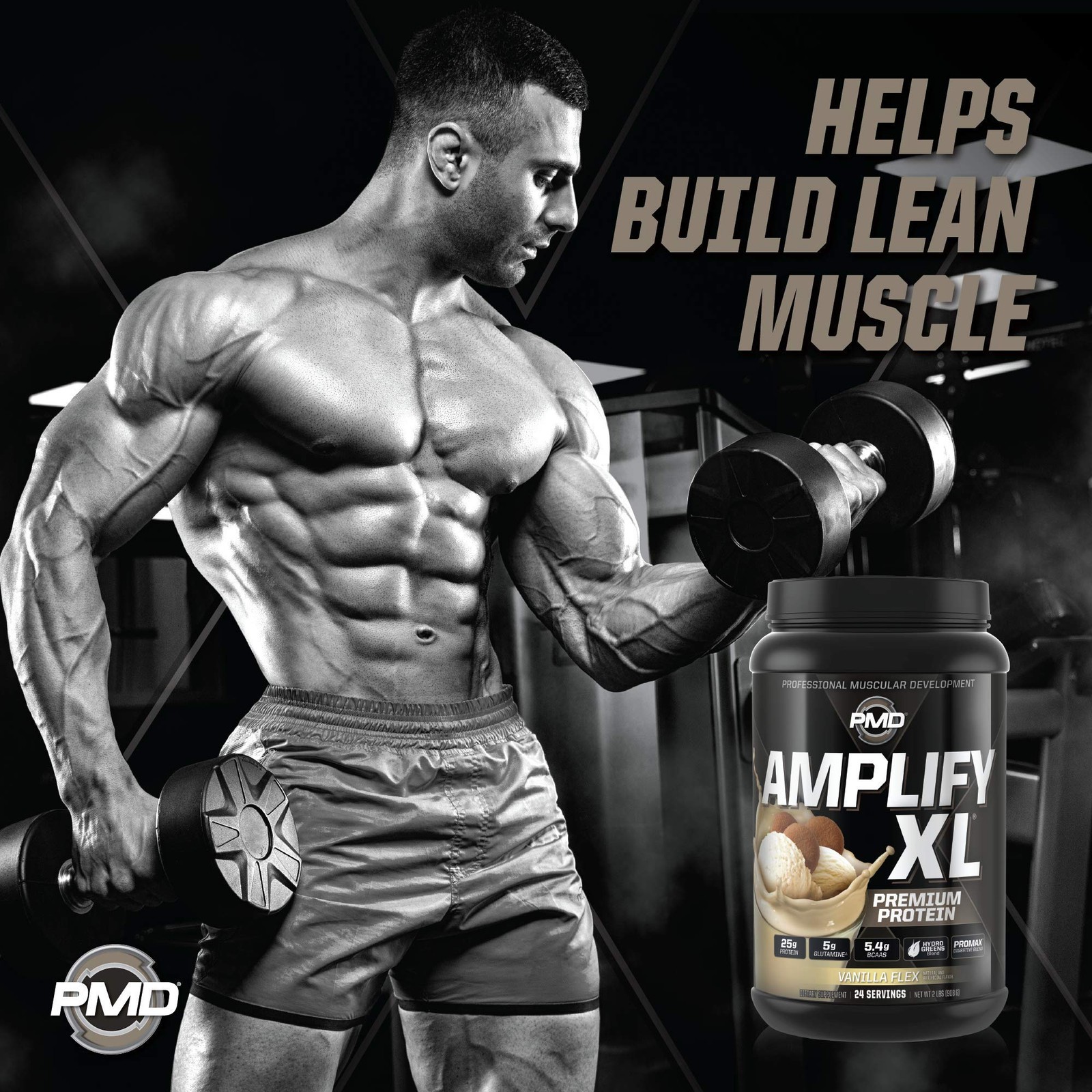 PMD Sports Amplify XL Premium Whey Protein Supplement Hydro Greens Blend –