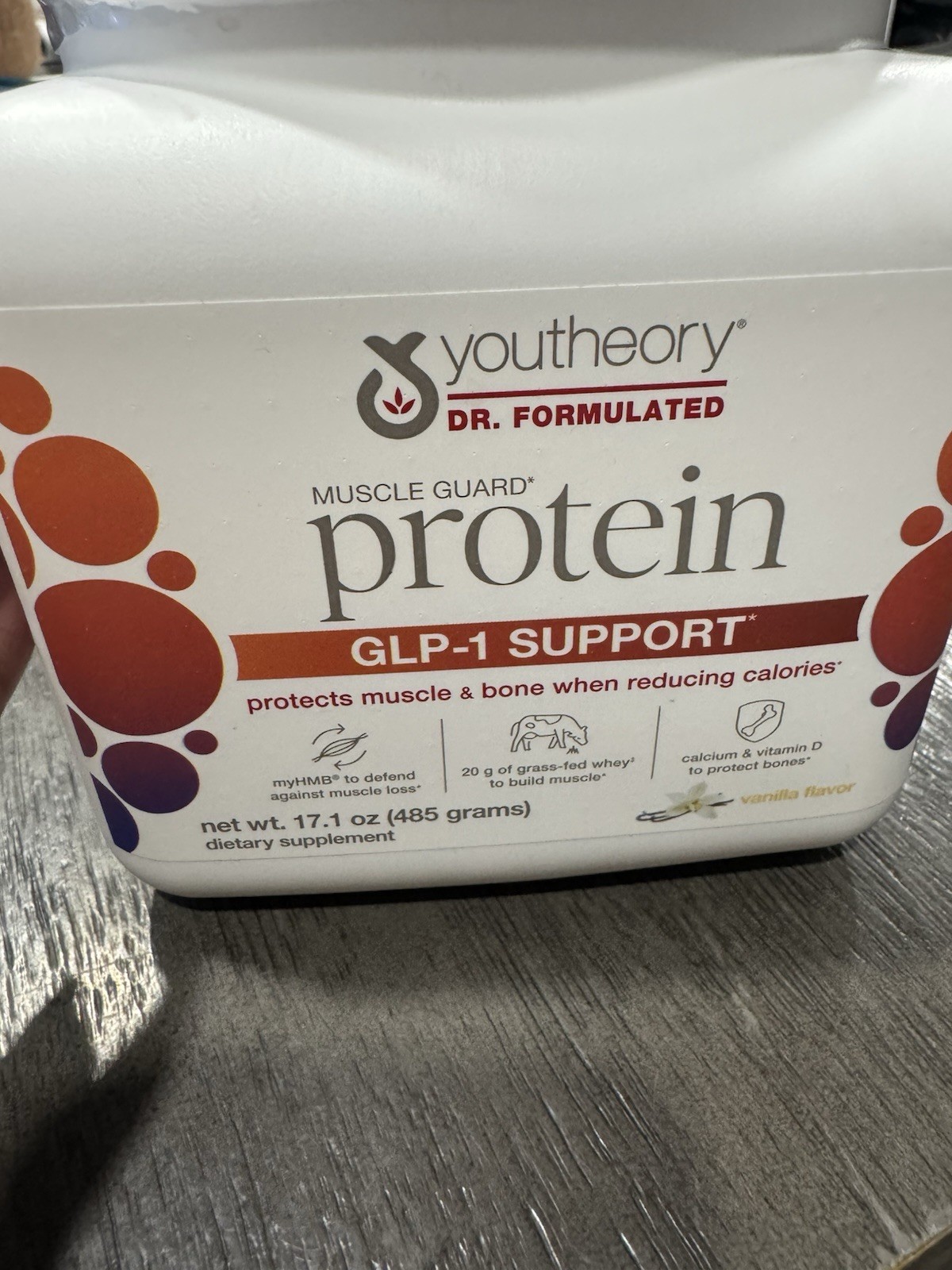 Youtheory Muscle Guard Protein Vanilla Whey Supplement 17.1 oz