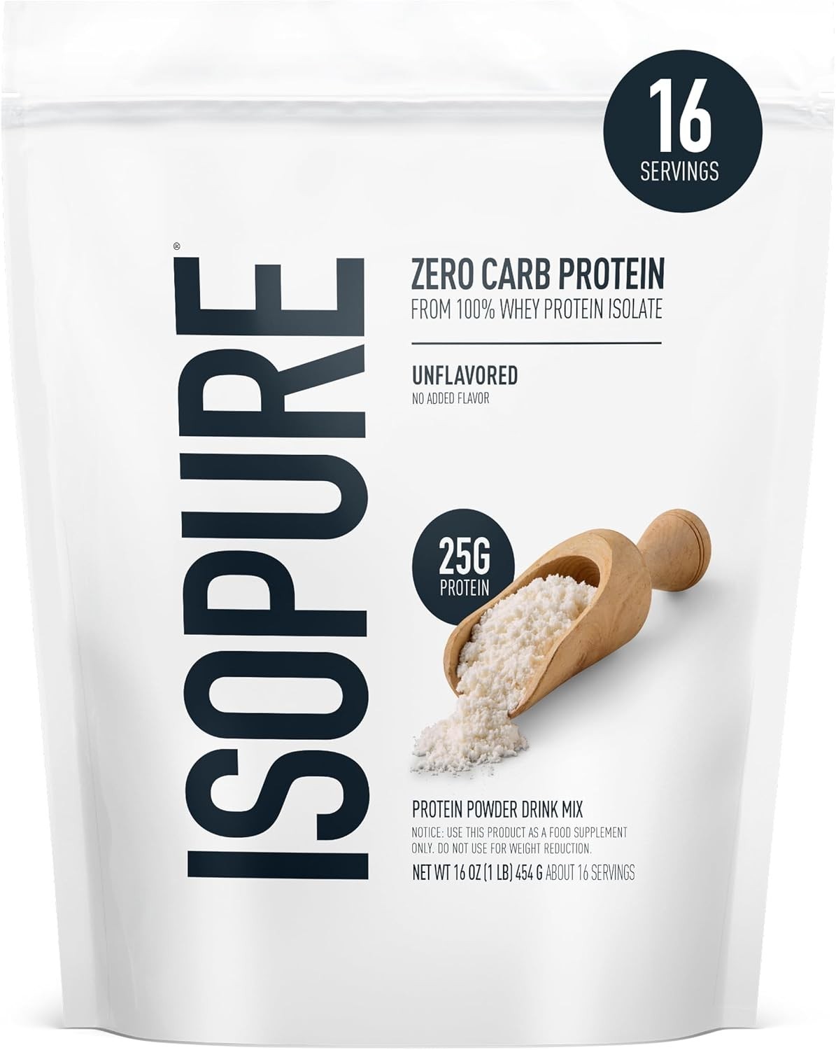 Isopure Zero Carb 100% Pure Whey Isolate Protein Powder Unflavored 1 Lb 16