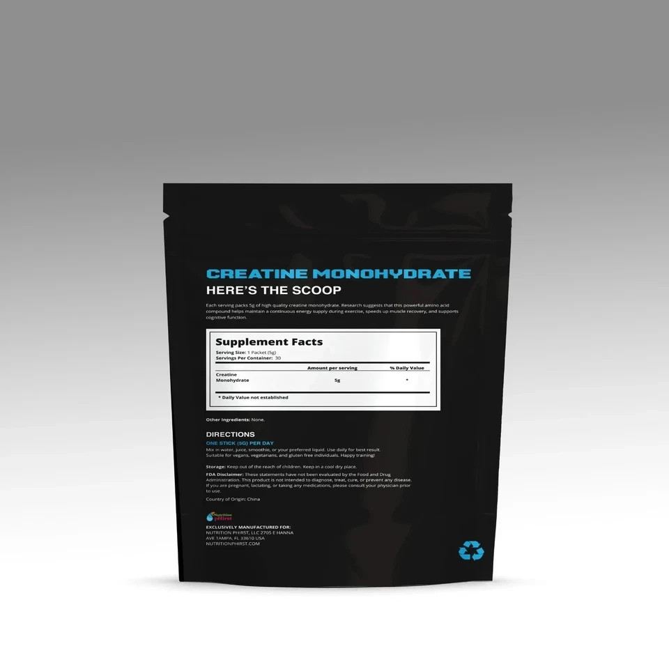 Creatine Monohydrate Sticks Muscle Gain 5000mg Per Serv (5g) 30 Sticks Powder US