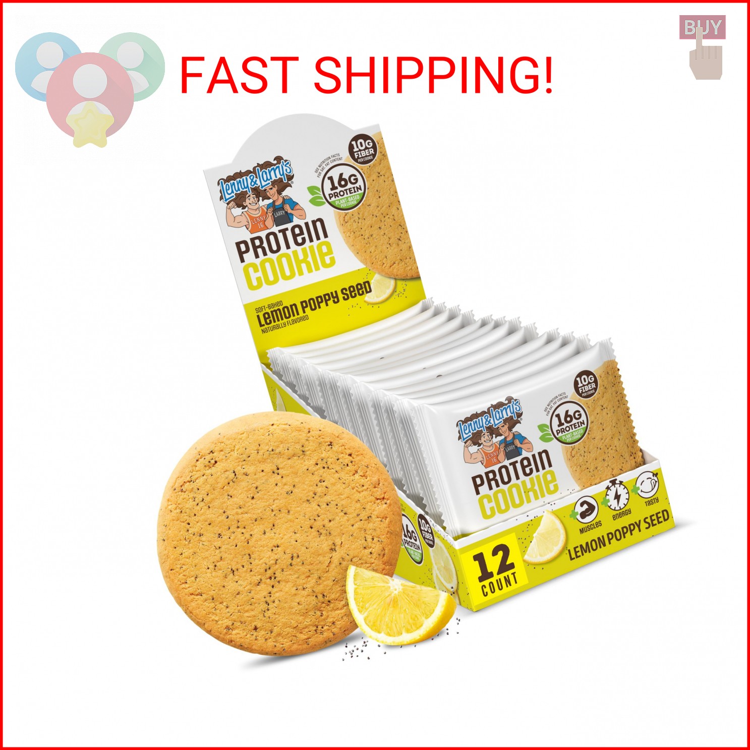 Lenny & Larry’s Protein Cookie, Lemon Poppy Seed – High Protein Snacks with 16g
