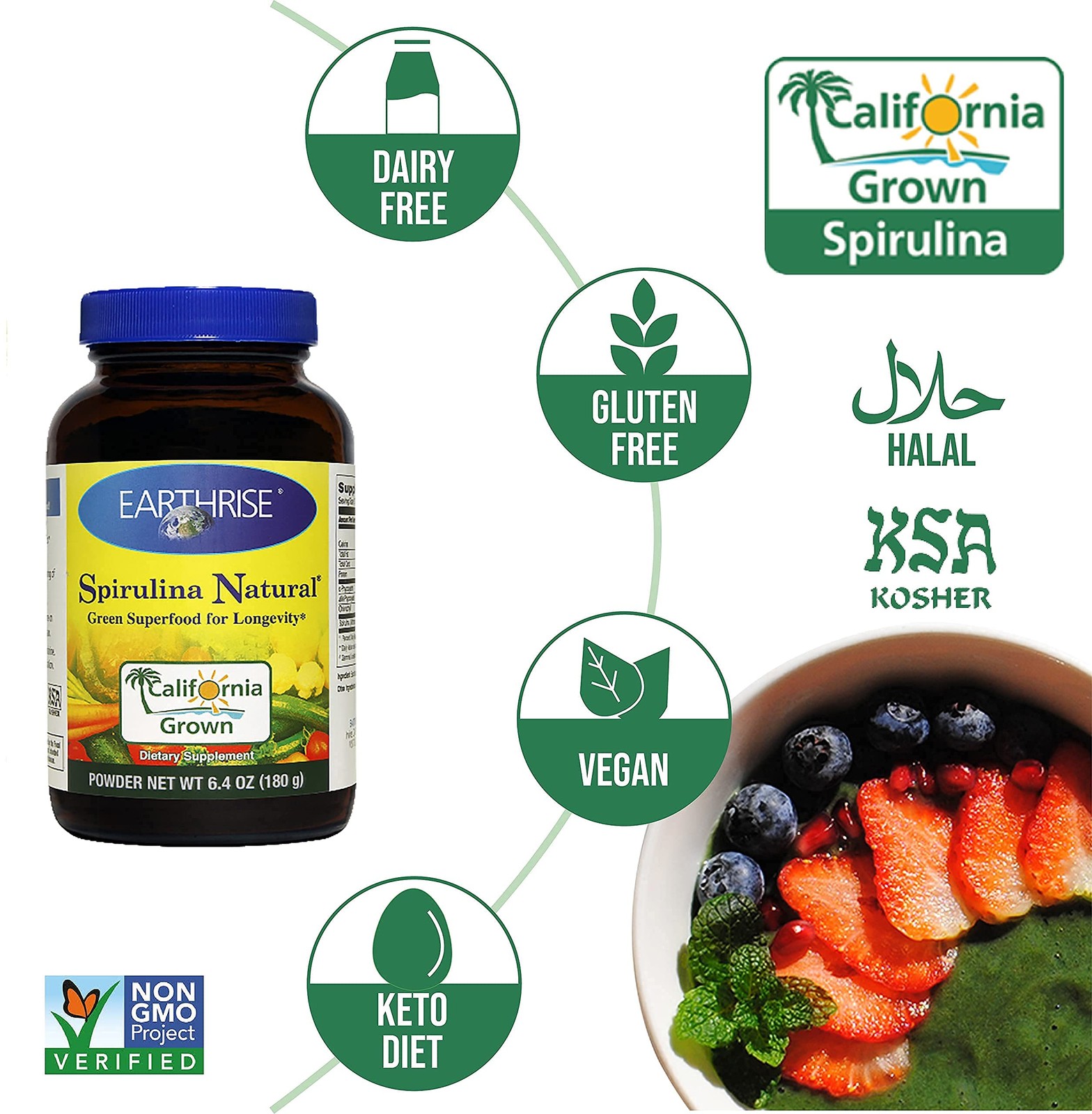 Spirulina Powder 180 Gram 6.4 Ounce (Pack of 1)