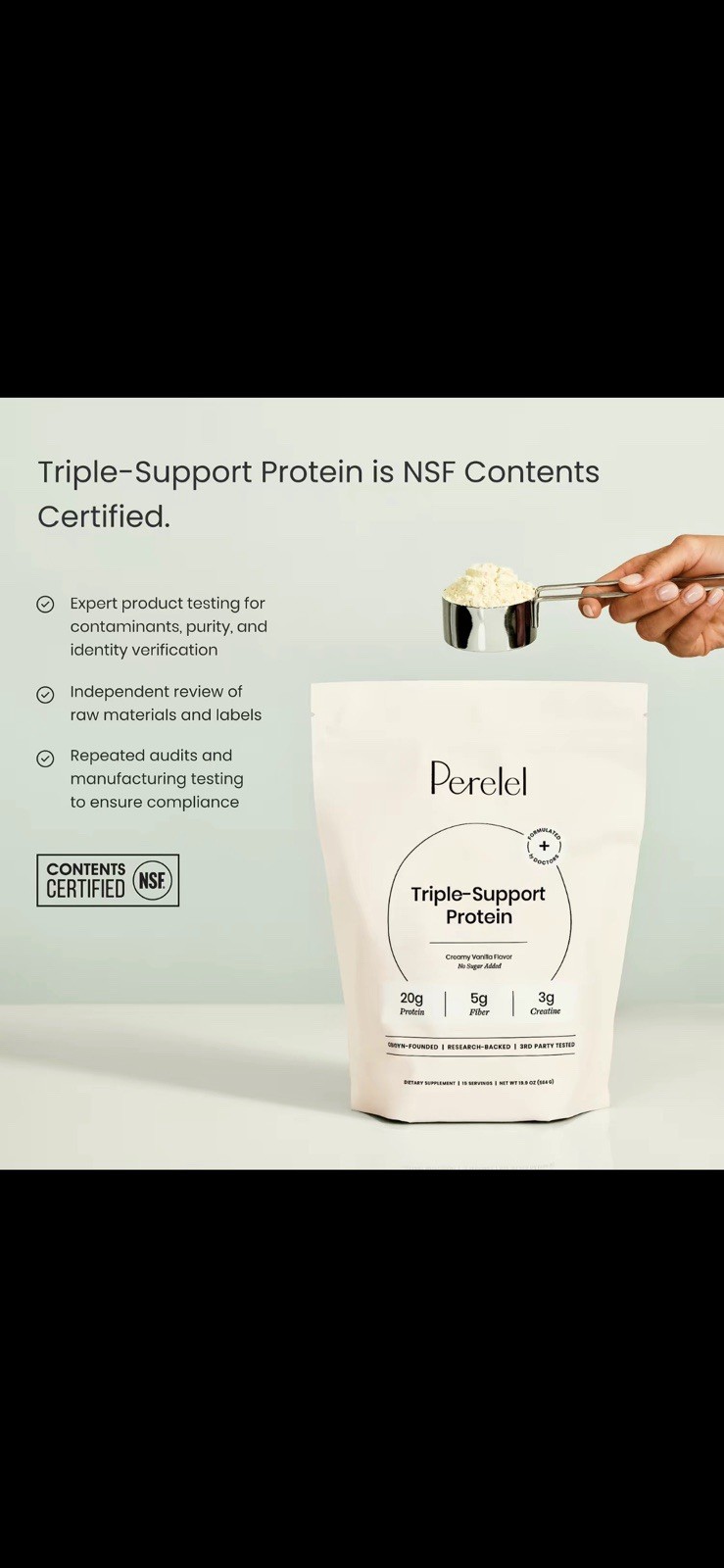 Perelel Triple-Support Protein Powder No Added Sugar Creamy Vanilla 19.9 oz