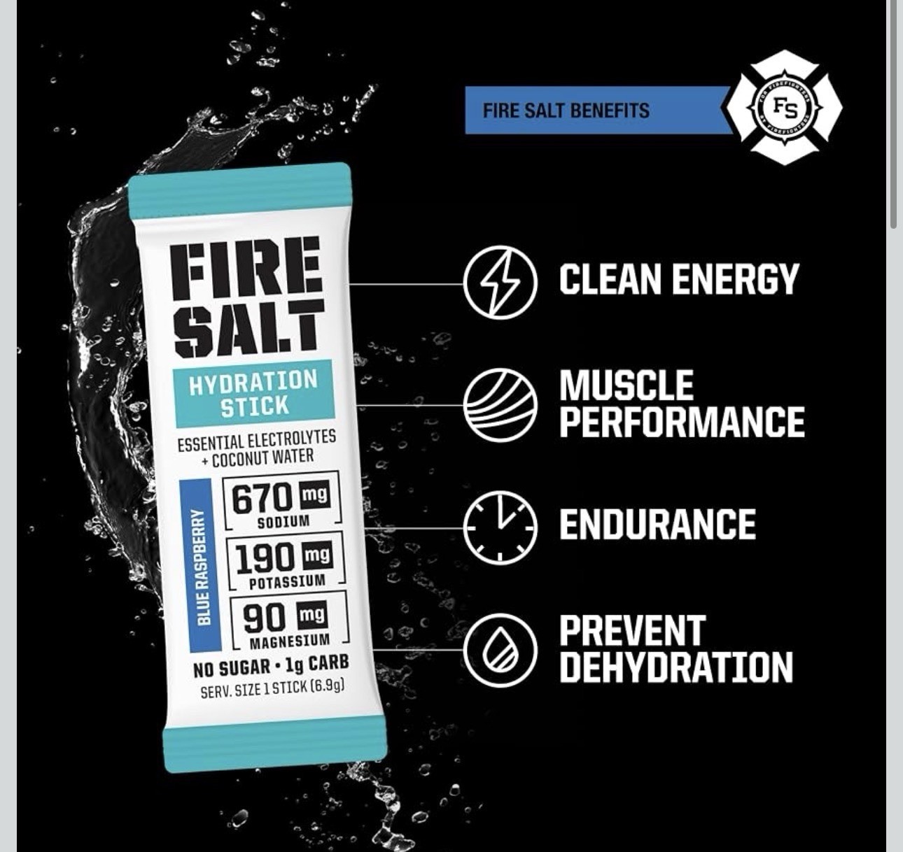 Fire Salt Electrolyte Hydration Powder Sticks Blue Raspberry 32ct